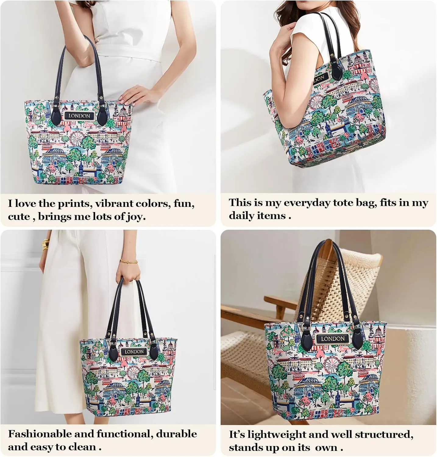 Tote bags for women, tote purse, nylon tote bag, with zipper and pockets, waterproof, lightweight
