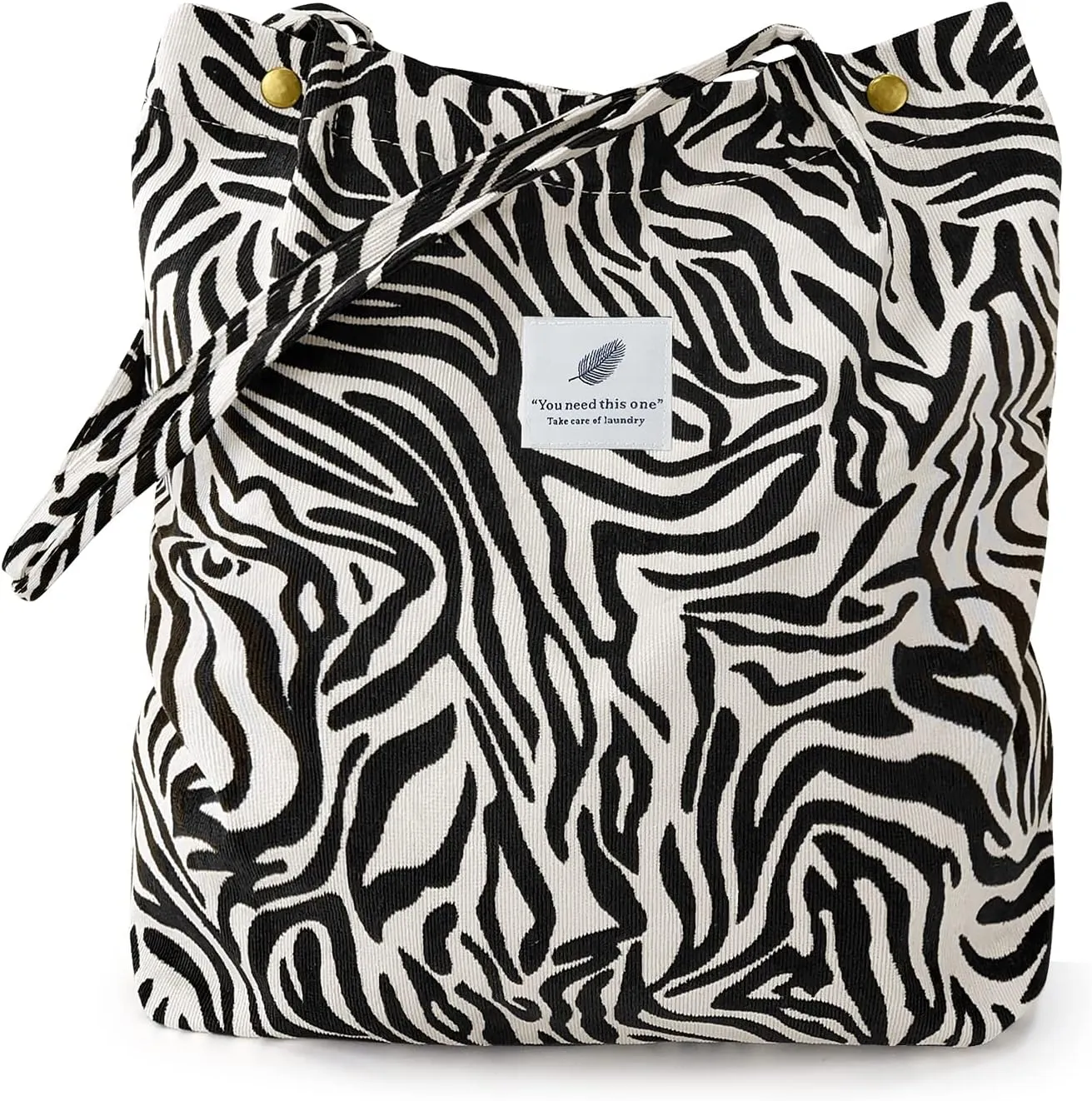 Tote Women Girls, Large Capacity Corduroy Reusable Grocery Shoulder Bag with Inner Pockets