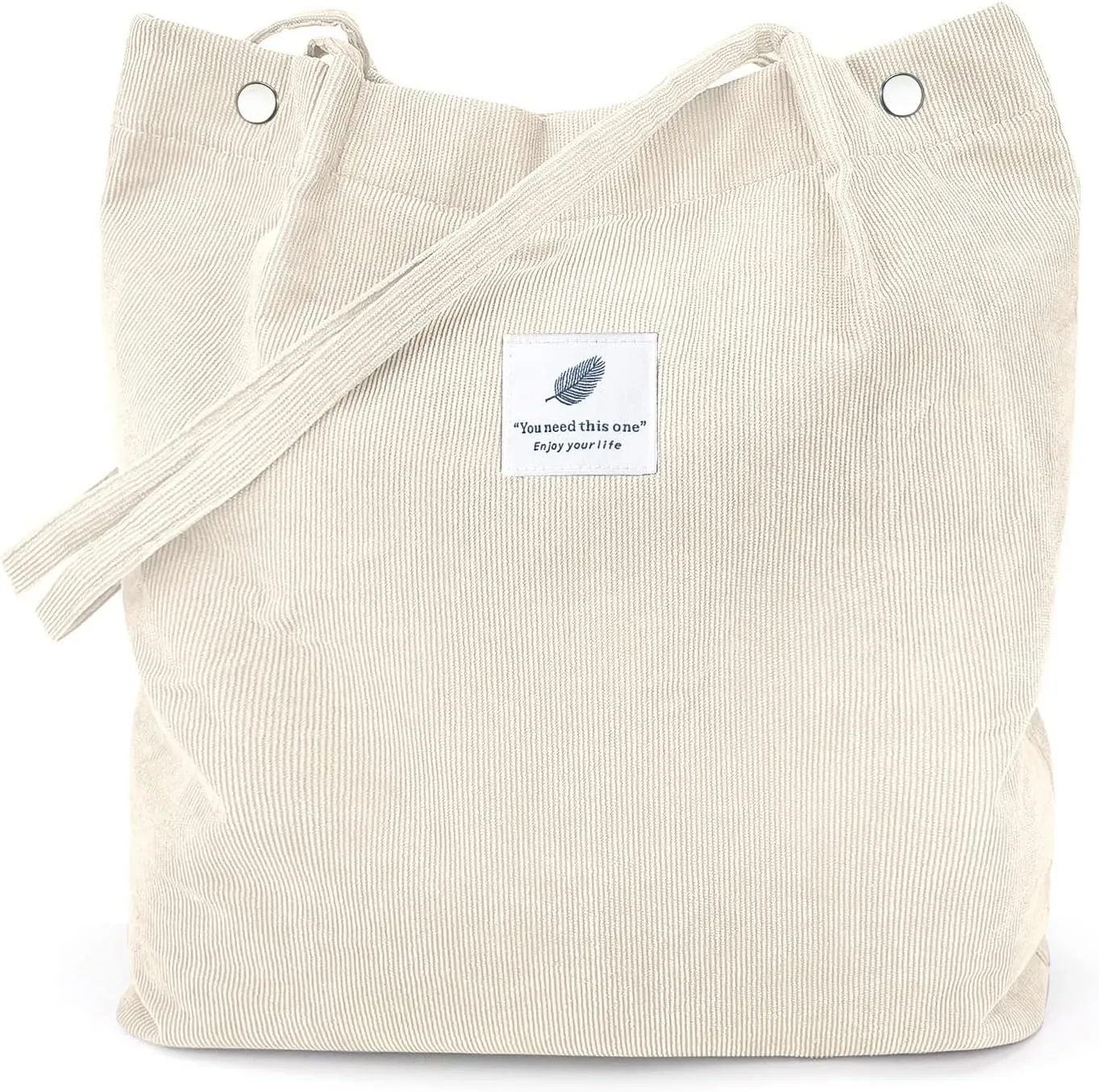 Tote Women Girls, Large Capacity Corduroy Reusable Grocery Shoulder Bag with Inner Pockets