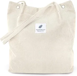 Tote Women Girls, Large Capacity Corduroy Reusable Grocery Shoulder Bag with Inner Pockets