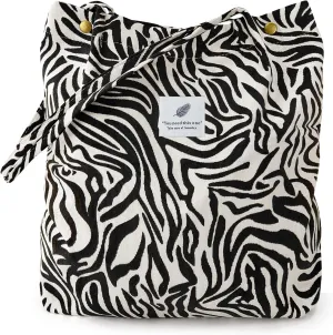 Tote Women Girls, Large Capacity Corduroy Reusable Grocery Shoulder Bag with Inner Pockets
