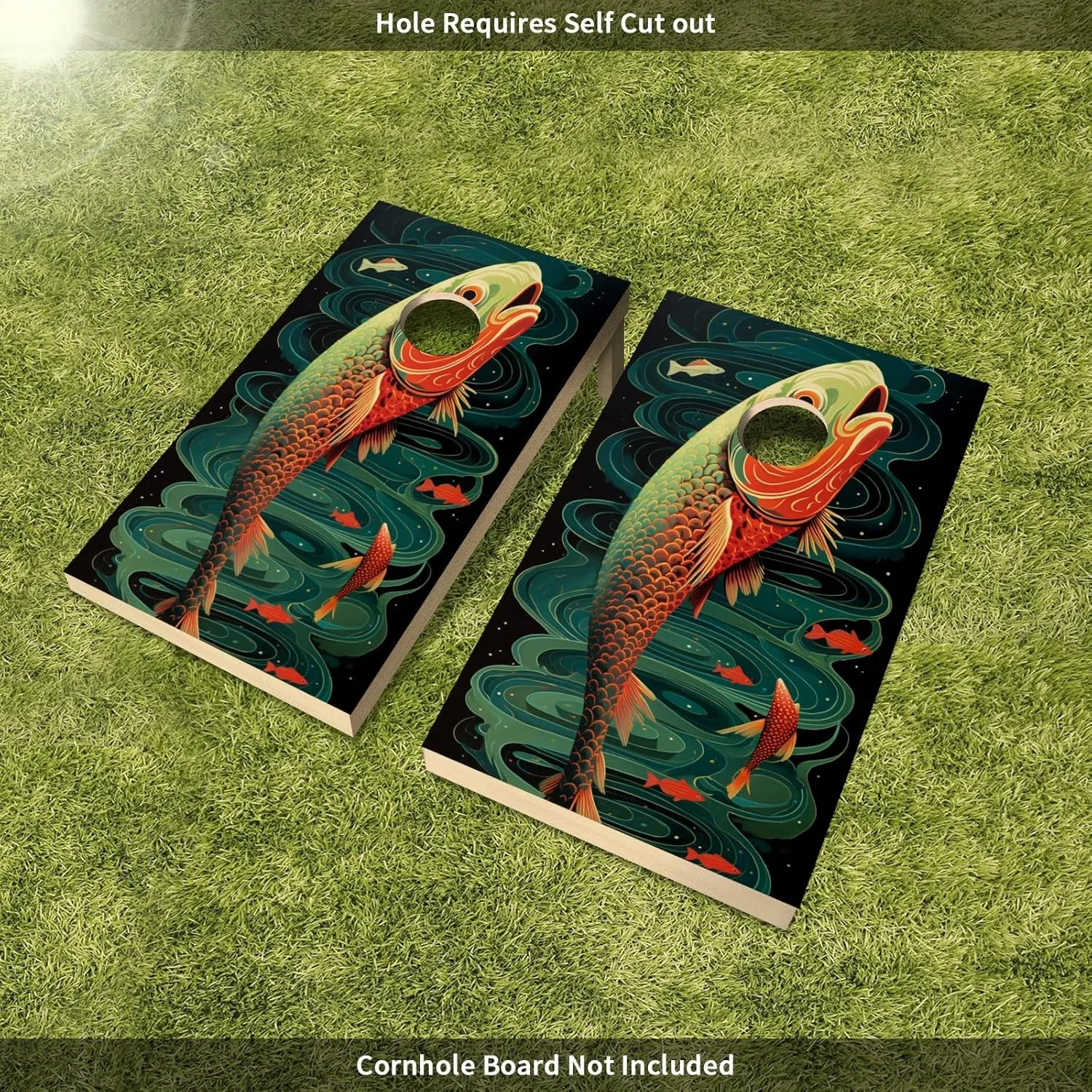 Transform Your Cornhole Experience Discover Custom Decals Cornhole Board Decal Vinyl Skins Waterproof Covers and Wraps for Personalized and Stylish Cornhole Wraps 24inx36in Fish