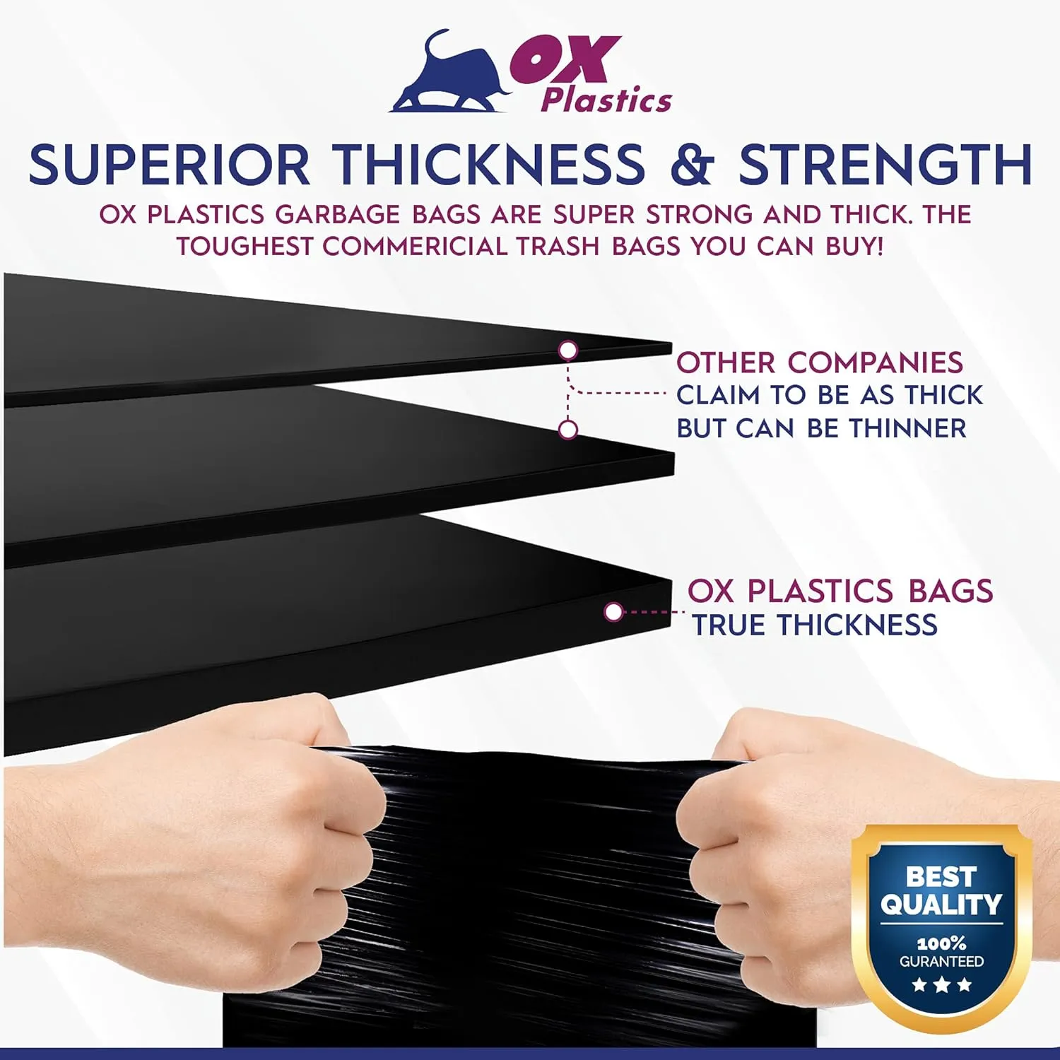 Trash Can Liners Bags - 60 Gallon Capacity & 2mil Thick Extra Heavy Duty Strength - Large Garbage, Leak-Proof & Durable, House & Commercial Use Bags Black - 25 Count