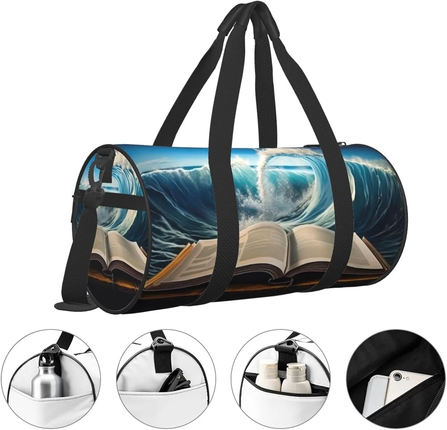 Travel Bag For Women,Book Wave Printed Print Personal Item Duffle Bags,Weekend Travel Duffel Tote Bag,Travel Sport Gym Bag For Men,Airplane Travel Essentials For Flying
