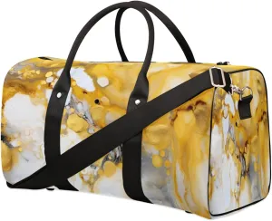 Travel Duffel Bag, Alcohol Ink Yellow Marble Sports Tote Gym Bag Foldable Weekender Bag Carry on Luggage Handle Bag Overnight Shoulder Bag for Women Men