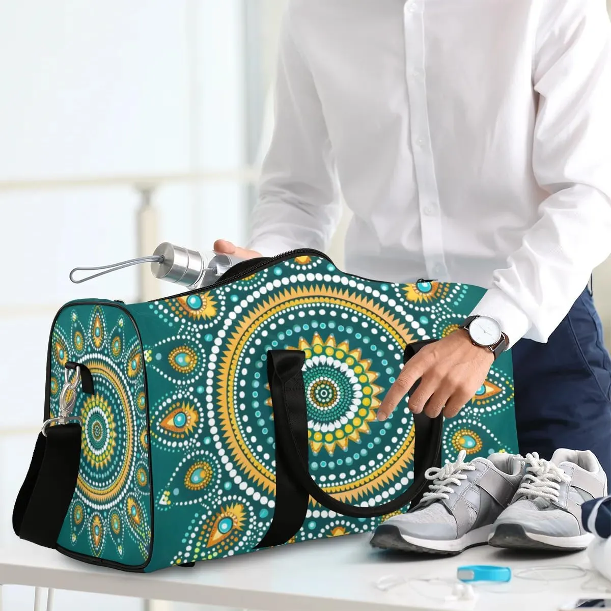 Travel Duffel Bag, Boho Mandala Pattern Sports Tote Gym Bag Foldable Western Aztec Weekender Bag Carry on Luggage Handle Bag Overnight Shoulder Bag for Women Men,A-1477
