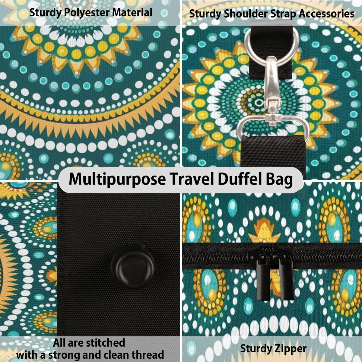 Travel Duffel Bag, Boho Mandala Pattern Sports Tote Gym Bag Foldable Western Aztec Weekender Bag Carry on Luggage Handle Bag Overnight Shoulder Bag for Women Men,A-1477