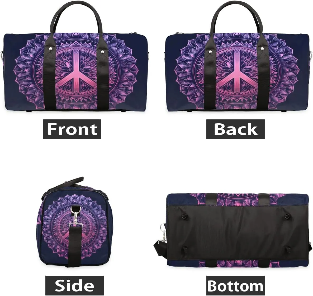 Travel Duffel Bag, Boho Mandala Peace Sign Sports Tote Gym Bag Foldable Western Aztec Weekender Bag Carry on Luggage Handle Bag Overnight Shoulder Bag for Women Men,A-1479