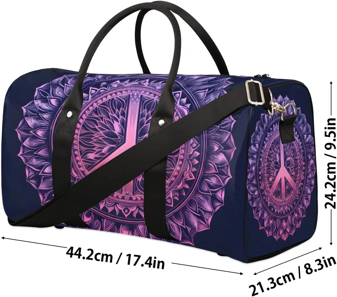 Travel Duffel Bag, Boho Mandala Peace Sign Sports Tote Gym Bag Foldable Western Aztec Weekender Bag Carry on Luggage Handle Bag Overnight Shoulder Bag for Women Men,A-1479