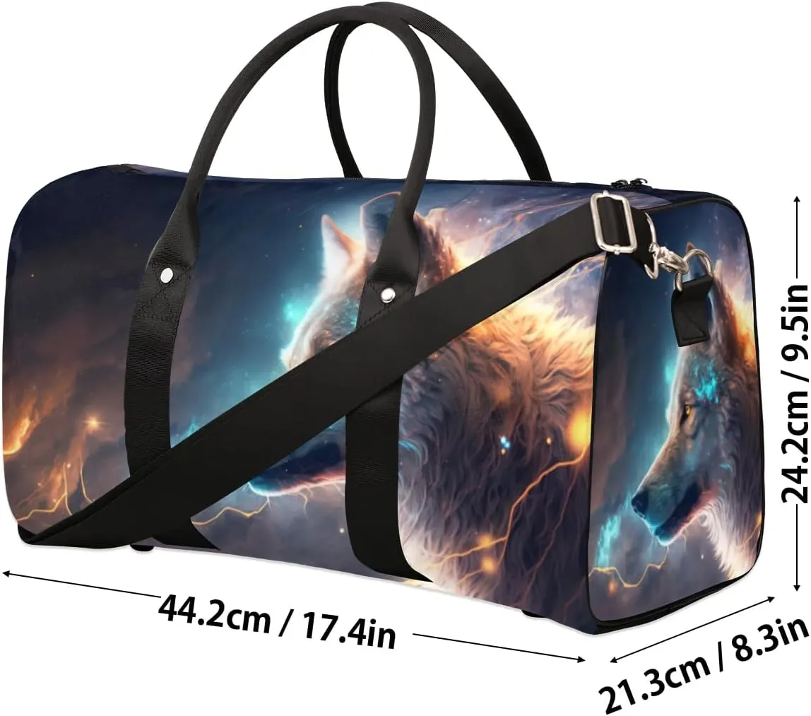 Travel Duffel Bag, Galaxy Animal Wolf Sports Tote Gym Bag Foldable Western Aztec Weekender Bag Carry on Luggage Handle Bag Overnight Shoulder Bag for Women Men,A-255