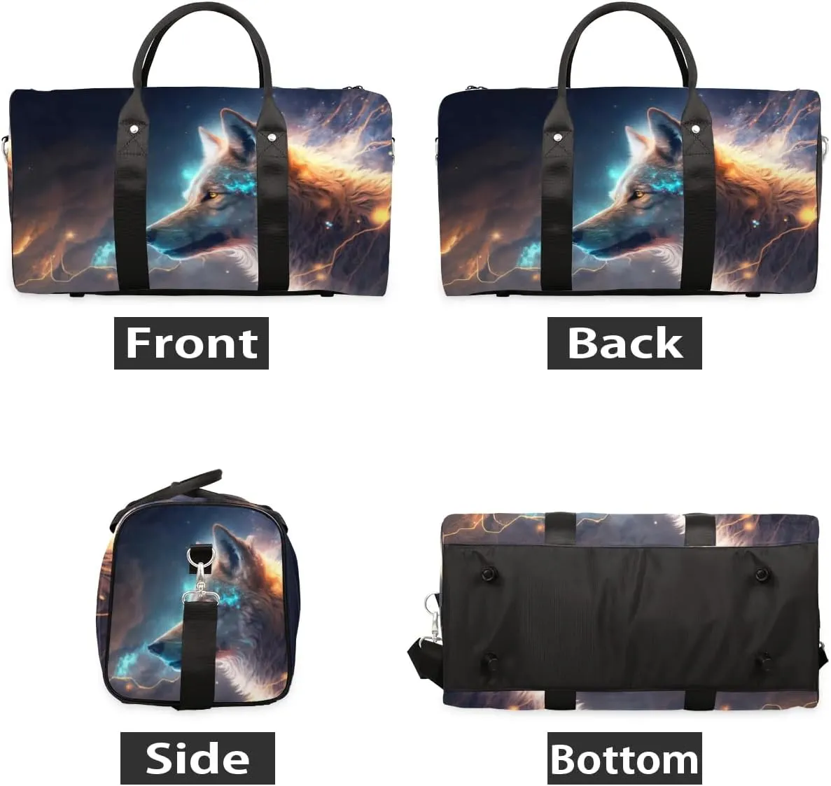 Travel Duffel Bag, Galaxy Animal Wolf Sports Tote Gym Bag Foldable Western Aztec Weekender Bag Carry on Luggage Handle Bag Overnight Shoulder Bag for Women Men,A-255