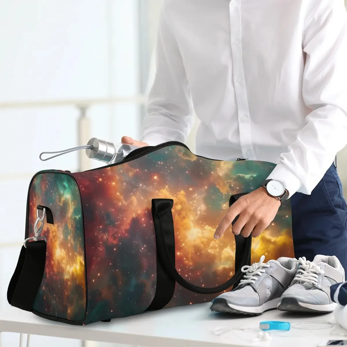 Travel Duffel Bag, Galaxy Nebulae Space Sports Tote Gym Bag Foldable Western Aztec Weekender Bag Carry on Luggage Handle Bag Overnight Shoulder Bag for Women Men,A-261