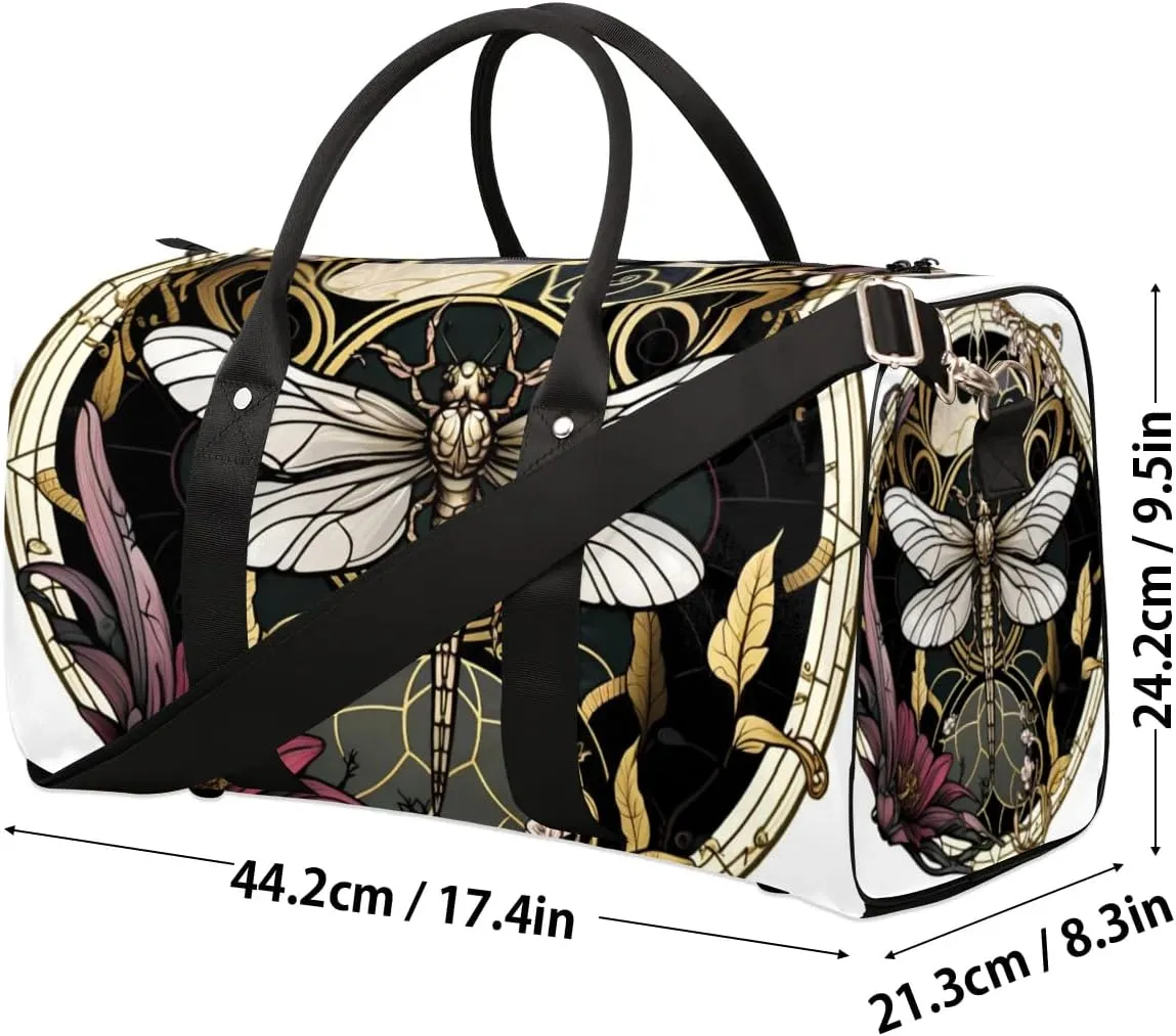 Travel Duffel Bag, Gothic Dragonfly Sports Tote Gym Bag Foldable Western Aztec Weekender Bag Carry on Luggage Handle Bag Overnight Shoulder Bag for Women Men,A-155
