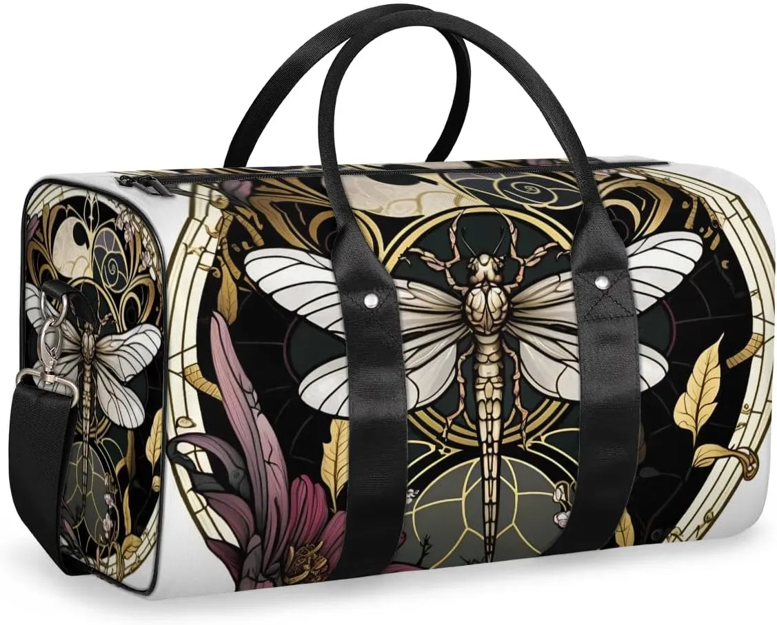 Travel Duffel Bag, Gothic Dragonfly Sports Tote Gym Bag Foldable Western Aztec Weekender Bag Carry on Luggage Handle Bag Overnight Shoulder Bag for Women Men,A-155