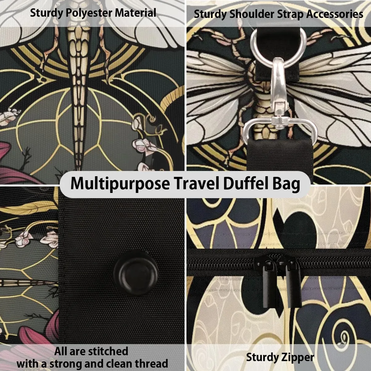 Travel Duffel Bag, Gothic Dragonfly Sports Tote Gym Bag Foldable Western Aztec Weekender Bag Carry on Luggage Handle Bag Overnight Shoulder Bag for Women Men,A-155
