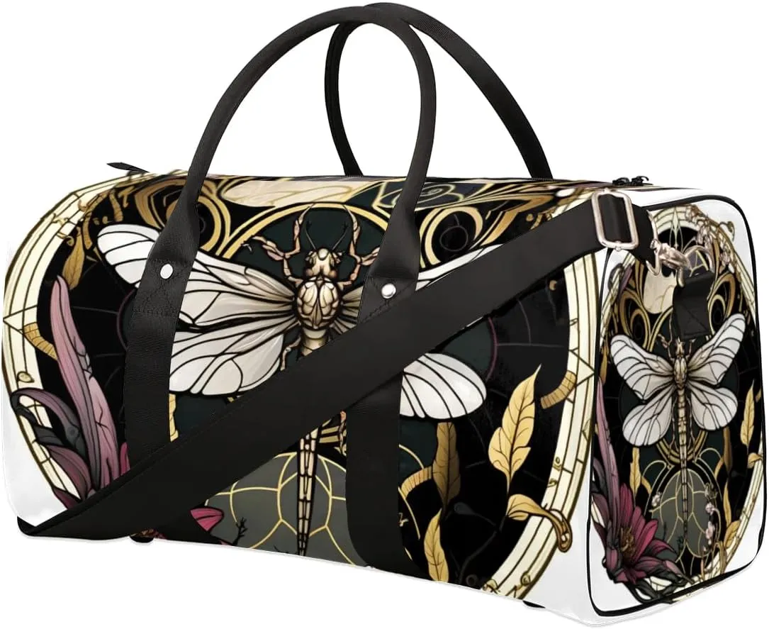 Travel Duffel Bag, Gothic Dragonfly Sports Tote Gym Bag Foldable Western Aztec Weekender Bag Carry on Luggage Handle Bag Overnight Shoulder Bag for Women Men,A-155