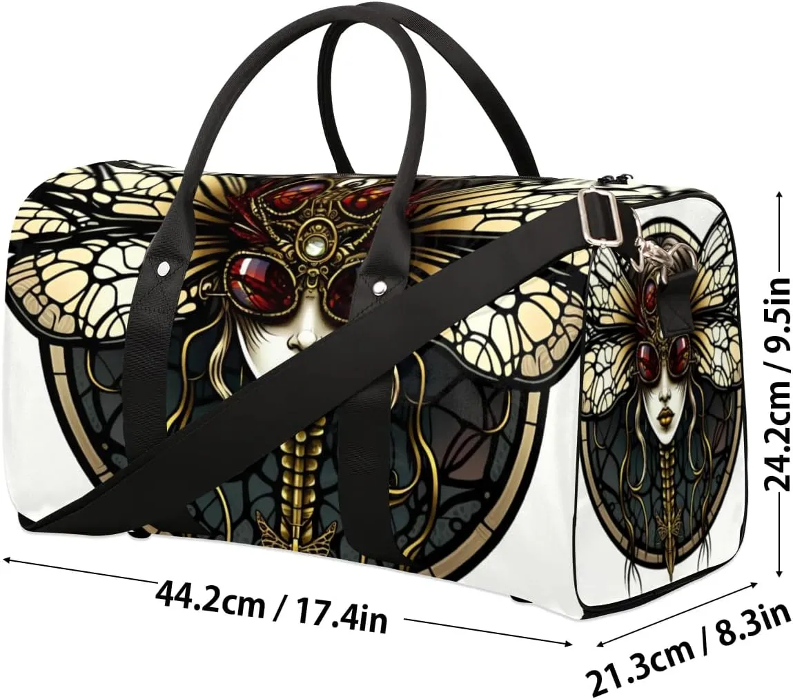 Travel Duffel Bag, Gothic Dragonfly Sports Tote Gym Bag Foldable Western Aztec Weekender Bag Carry on Luggage Handle Bag Overnight Shoulder Bag for Women Men,A-156