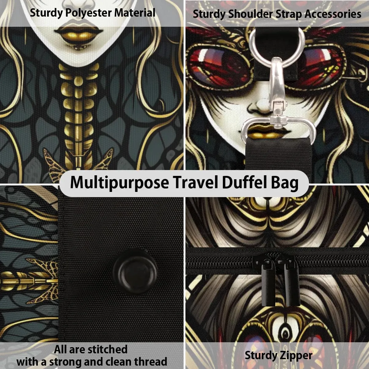 Travel Duffel Bag, Gothic Dragonfly Sports Tote Gym Bag Foldable Western Aztec Weekender Bag Carry on Luggage Handle Bag Overnight Shoulder Bag for Women Men,A-156