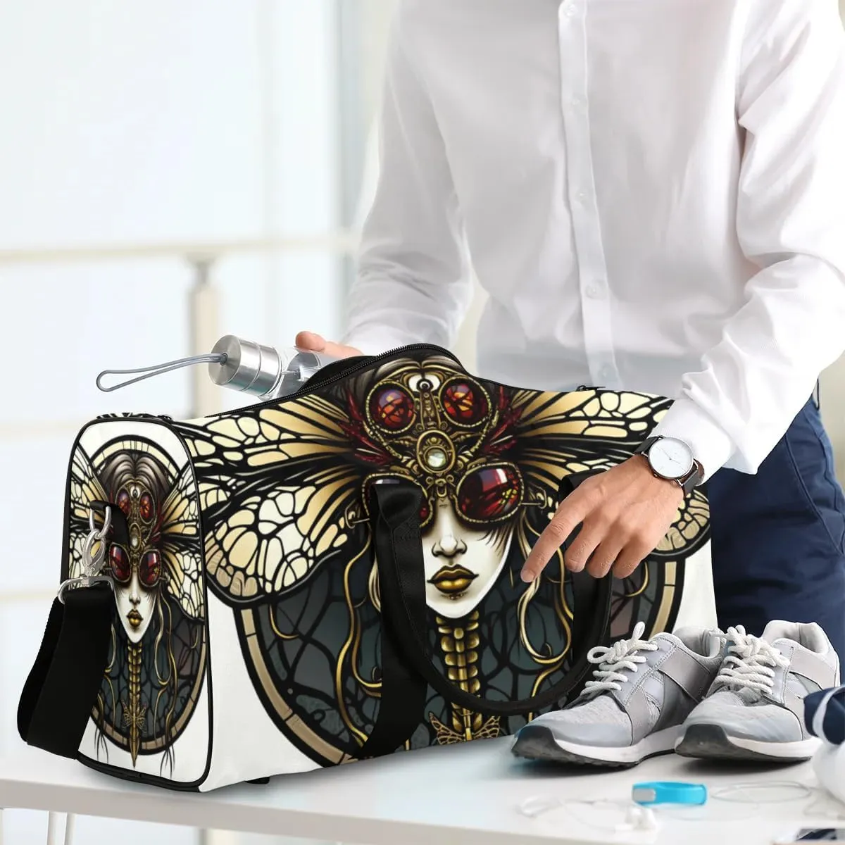 Travel Duffel Bag, Gothic Dragonfly Sports Tote Gym Bag Foldable Western Aztec Weekender Bag Carry on Luggage Handle Bag Overnight Shoulder Bag for Women Men,A-156