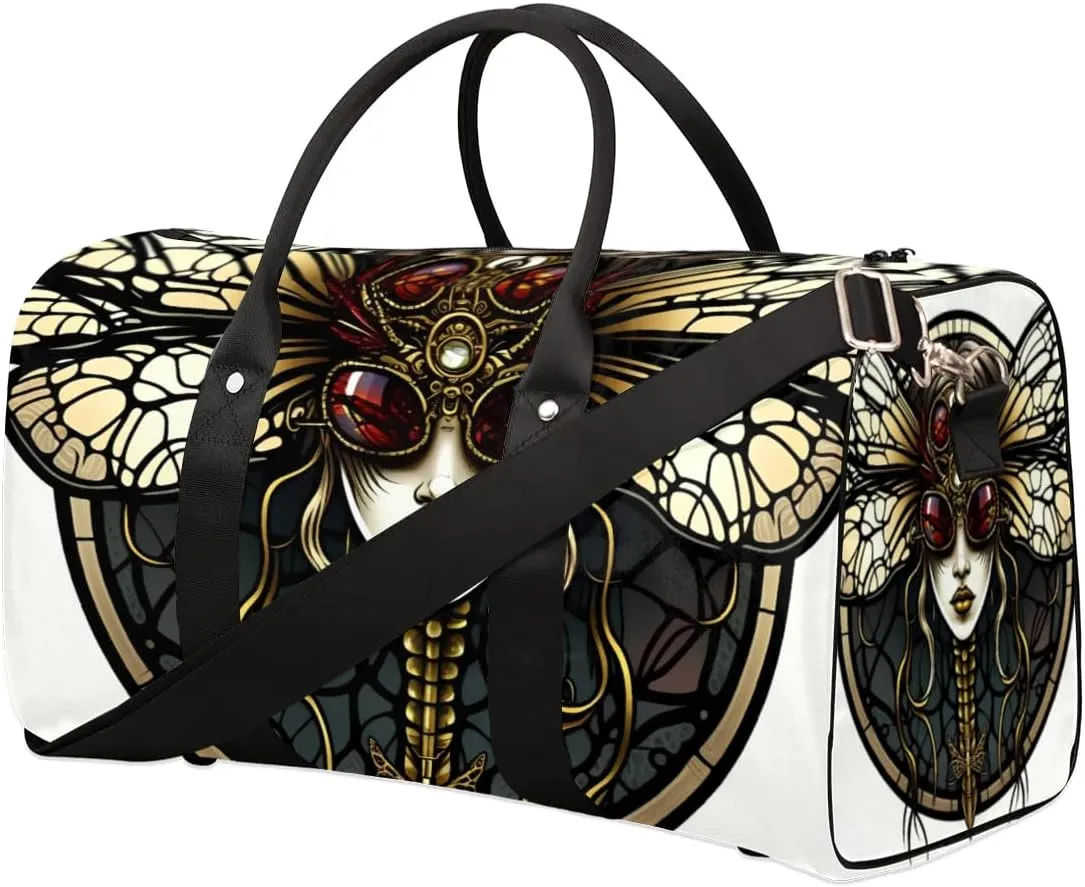 Travel Duffel Bag, Gothic Dragonfly Sports Tote Gym Bag Foldable Western Aztec Weekender Bag Carry on Luggage Handle Bag Overnight Shoulder Bag for Women Men,A-156