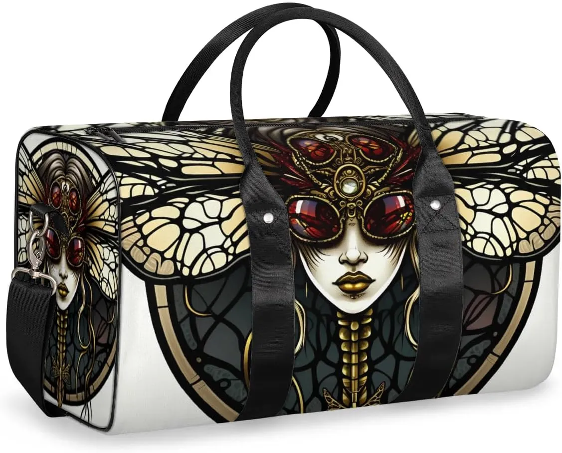 Travel Duffel Bag, Gothic Dragonfly Sports Tote Gym Bag Foldable Western Aztec Weekender Bag Carry on Luggage Handle Bag Overnight Shoulder Bag for Women Men,A-156