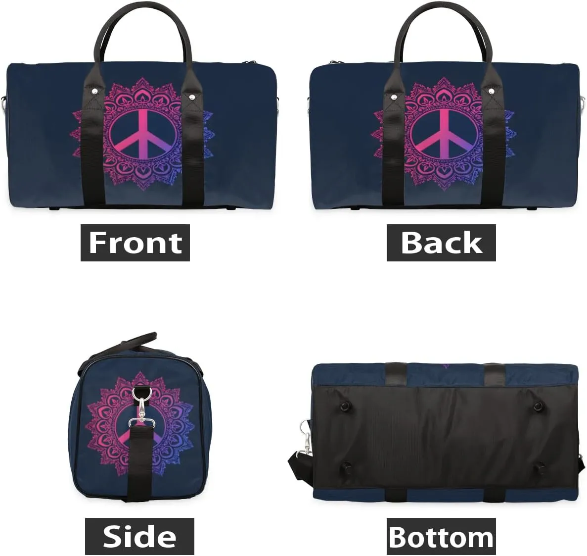 Travel Duffel Bag, Mandala Boho Peace Sign Sports Tote Gym Bag Foldable Western Aztec Weekender Bag Carry on Luggage Handle Bag Overnight Shoulder Bag for Women Men,A-446