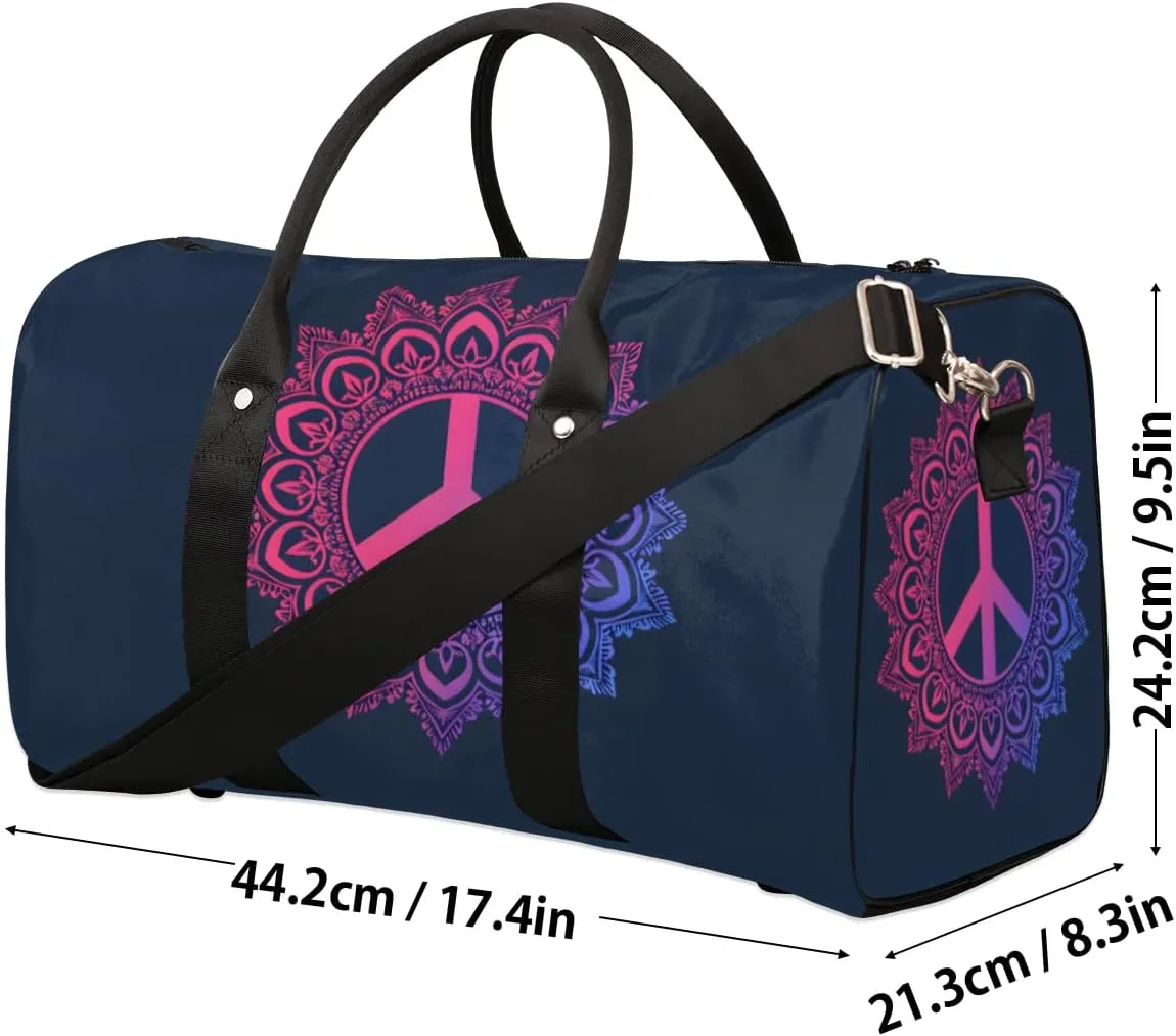 Travel Duffel Bag, Mandala Boho Peace Sign Sports Tote Gym Bag Foldable Western Aztec Weekender Bag Carry on Luggage Handle Bag Overnight Shoulder Bag for Women Men,A-446