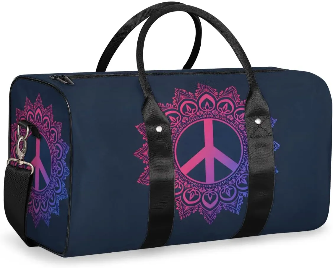 Travel Duffel Bag, Mandala Boho Peace Sign Sports Tote Gym Bag Foldable Western Aztec Weekender Bag Carry on Luggage Handle Bag Overnight Shoulder Bag for Women Men,A-446