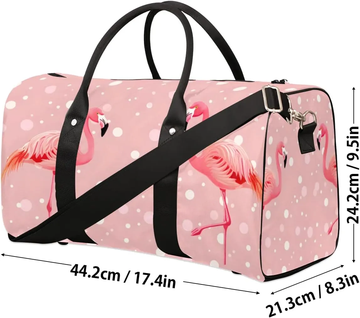 Travel Duffel Bag, Polka Dot Watercolor Flamingo Sports Tote Gym Bag Foldable Western Aztec Weekender Bag Carry on Luggage Handle Bag Overnight Shoulder Bag for Women Men,A-428