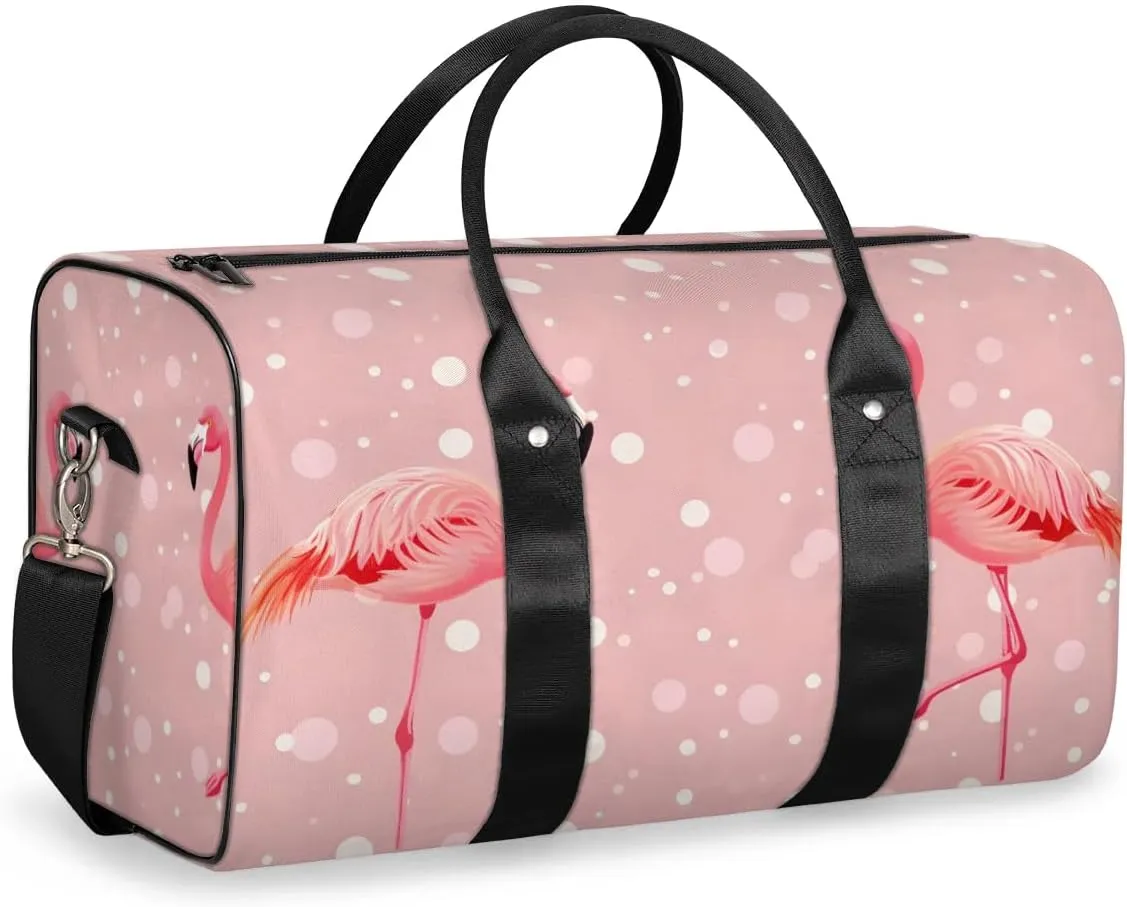 Travel Duffel Bag, Polka Dot Watercolor Flamingo Sports Tote Gym Bag Foldable Western Aztec Weekender Bag Carry on Luggage Handle Bag Overnight Shoulder Bag for Women Men,A-428