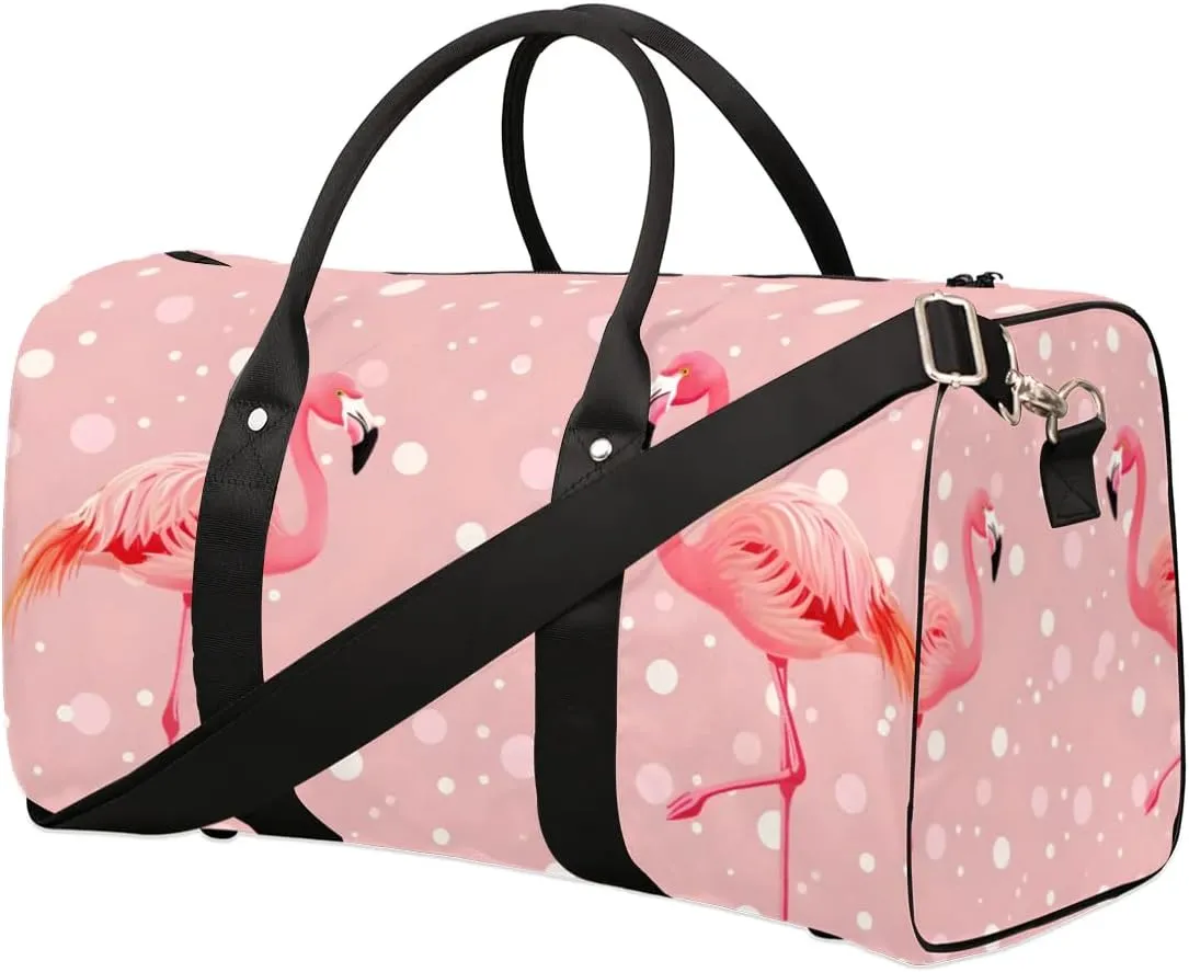Travel Duffel Bag, Polka Dot Watercolor Flamingo Sports Tote Gym Bag Foldable Western Aztec Weekender Bag Carry on Luggage Handle Bag Overnight Shoulder Bag for Women Men,A-428