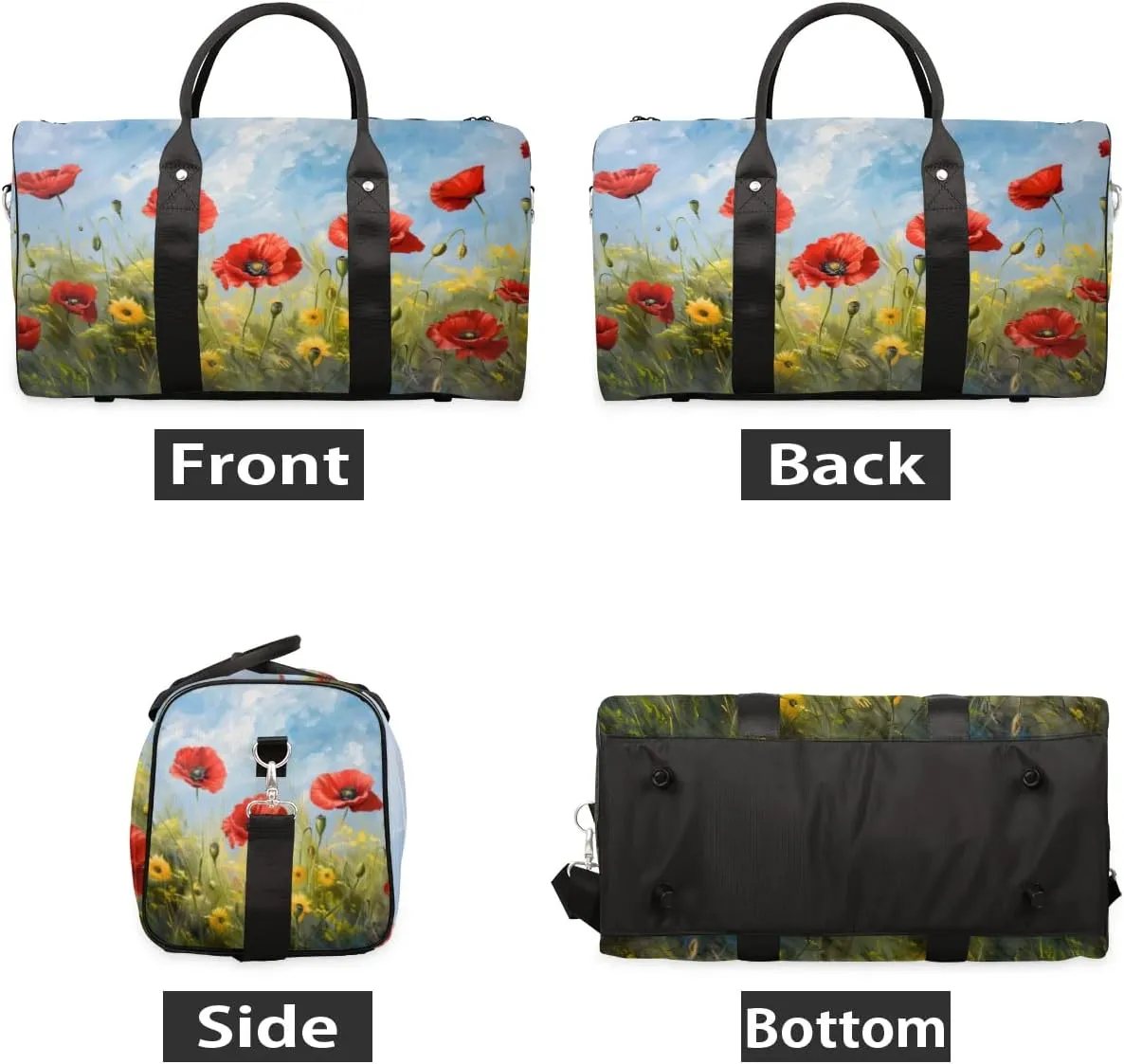Travel Duffel Bag, Poppy Flower Floral Oil Painting Sports Tote Gym Bag Foldable Western Aztec Weekender Bag Carry on Luggage Handle Bag Overnight Shoulder Bag for Women Men,A-430