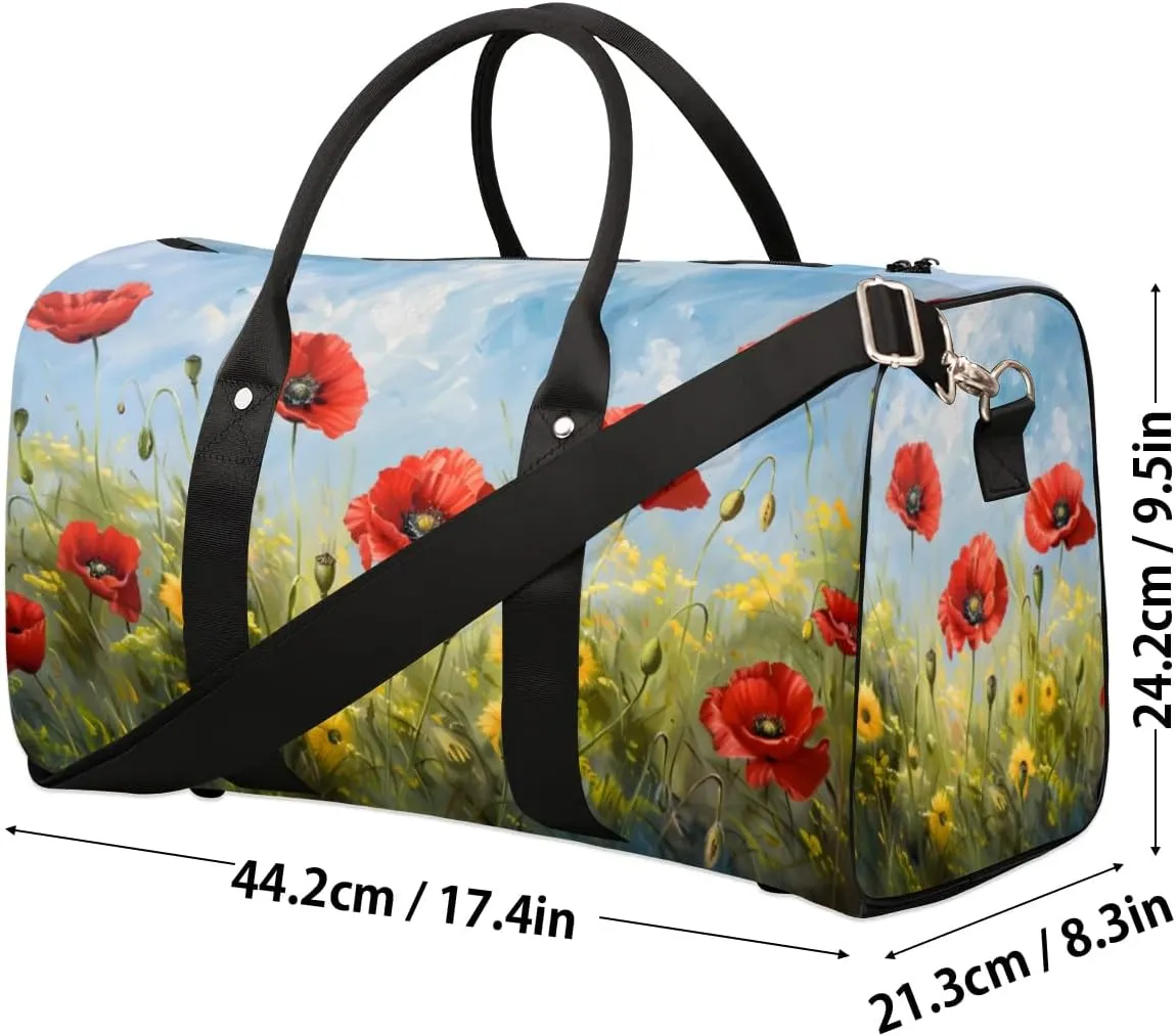 Travel Duffel Bag, Poppy Flower Floral Oil Painting Sports Tote Gym Bag Foldable Western Aztec Weekender Bag Carry on Luggage Handle Bag Overnight Shoulder Bag for Women Men,A-430