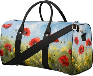 Travel Duffel Bag, Poppy Flower Floral Oil Painting Sports Tote Gym Bag Foldable Western Aztec Weekender Bag Carry on Luggage Handle Bag Overnight Shoulder Bag for Women Men,A-430