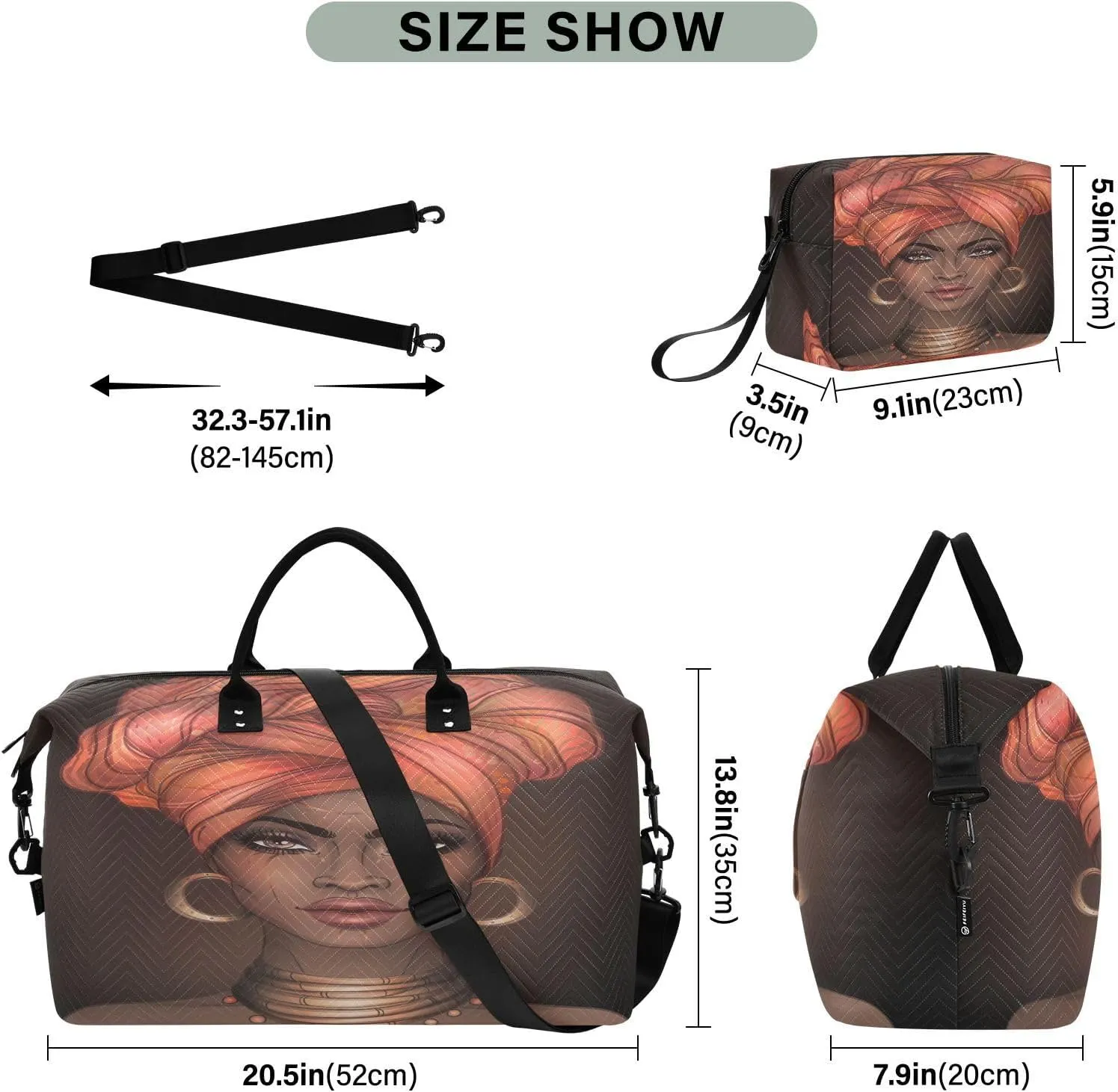 Travel Duffle Bag Weekender Bags Overnight Bag with Toiletry Bag Gym Duffel Bag African Woman for Travel Business Trips Sport