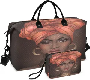 Travel Duffle Bag Weekender Bags Overnight Bag with Toiletry Bag Gym Duffel Bag African Woman for Travel Business Trips Sport