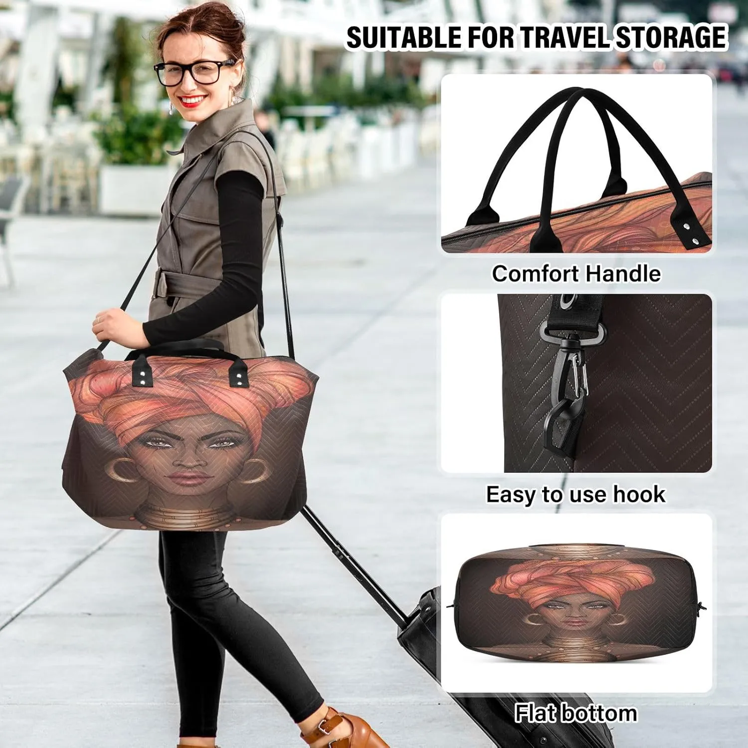 Travel Duffle Bag Weekender Bags Overnight Bag with Toiletry Bag Gym Duffel Bag African Woman for Travel Business Trips Sport