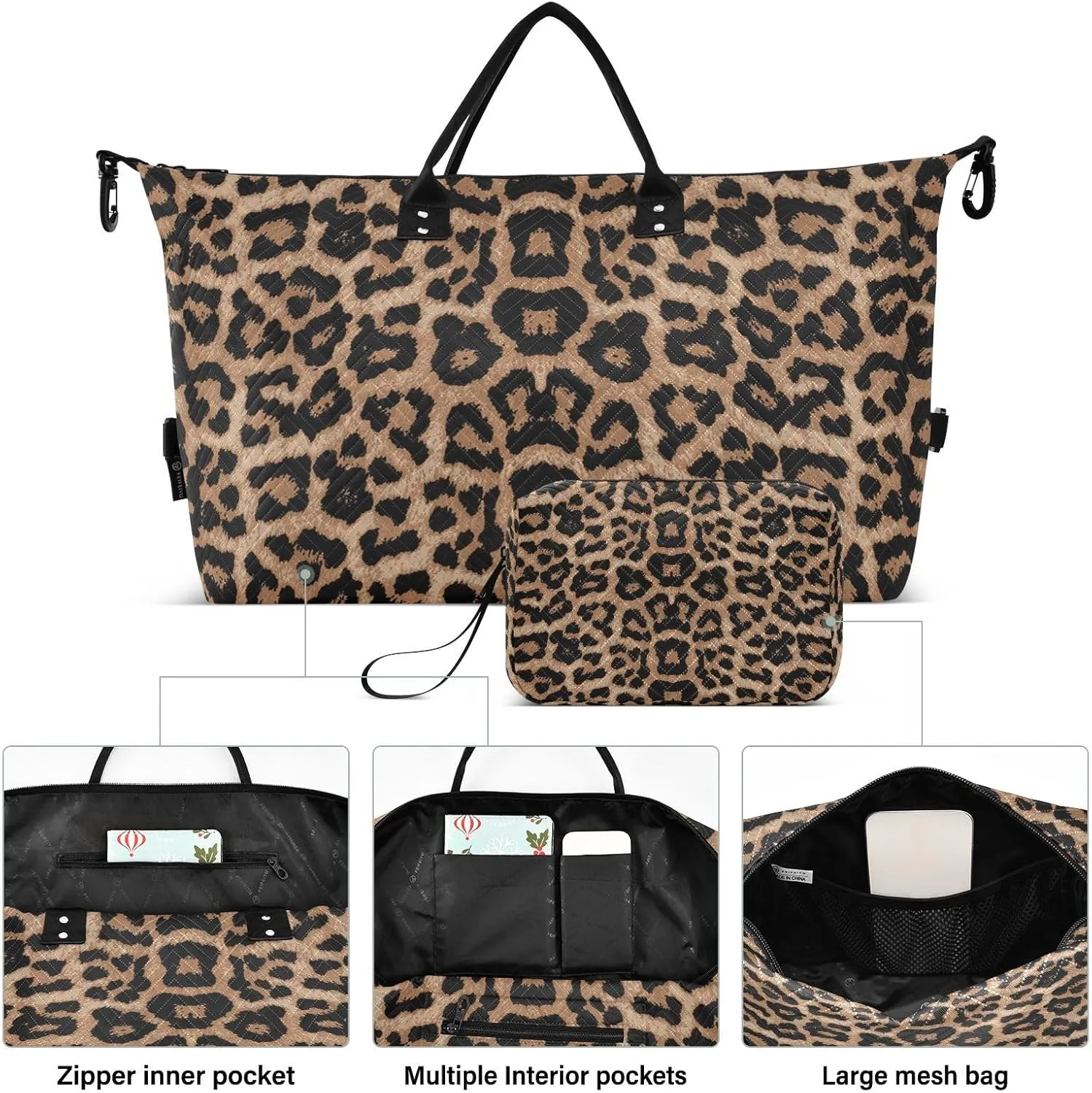Travel Duffle Bag Weekender Bags Overnight Bag with Toiletry Bag Gym Duffel Bag Cheeteh Leopard Print for Travel Business Trips Sport