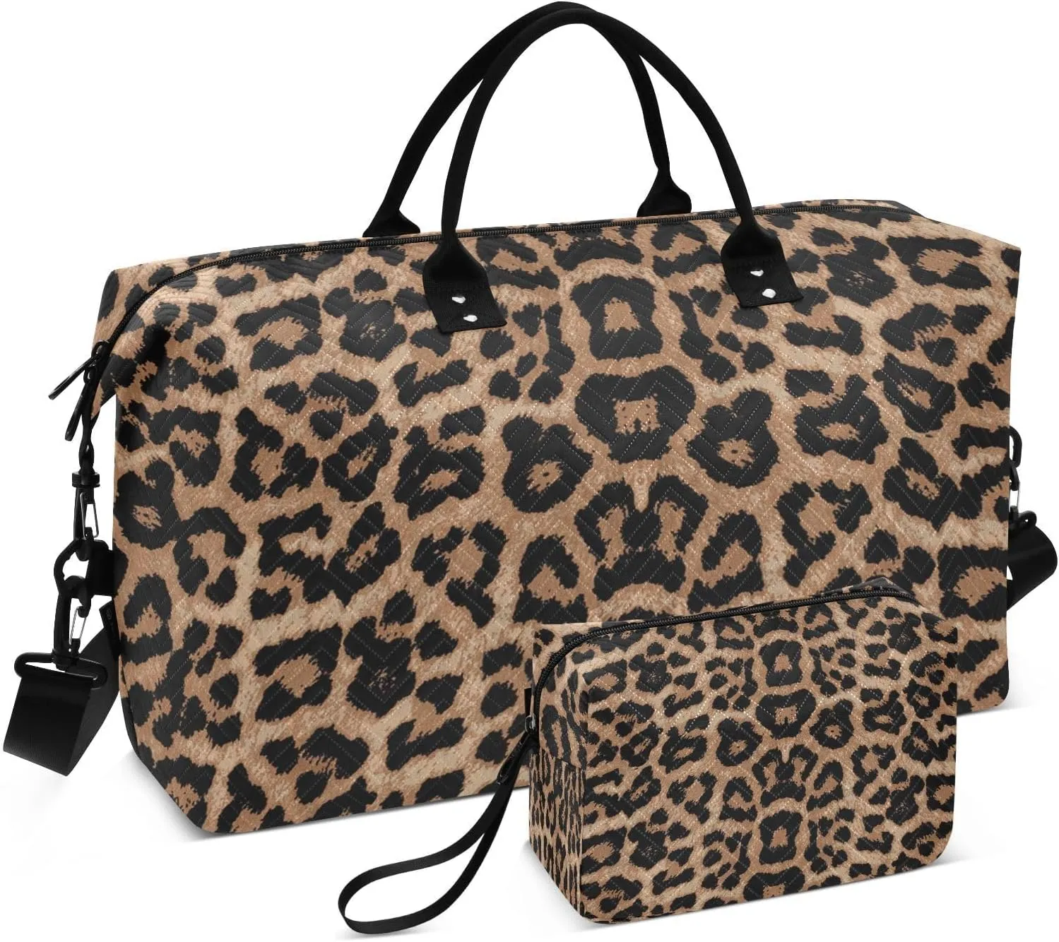 Travel Duffle Bag Weekender Bags Overnight Bag with Toiletry Bag Gym Duffel Bag Cheeteh Leopard Print for Travel Business Trips Sport
