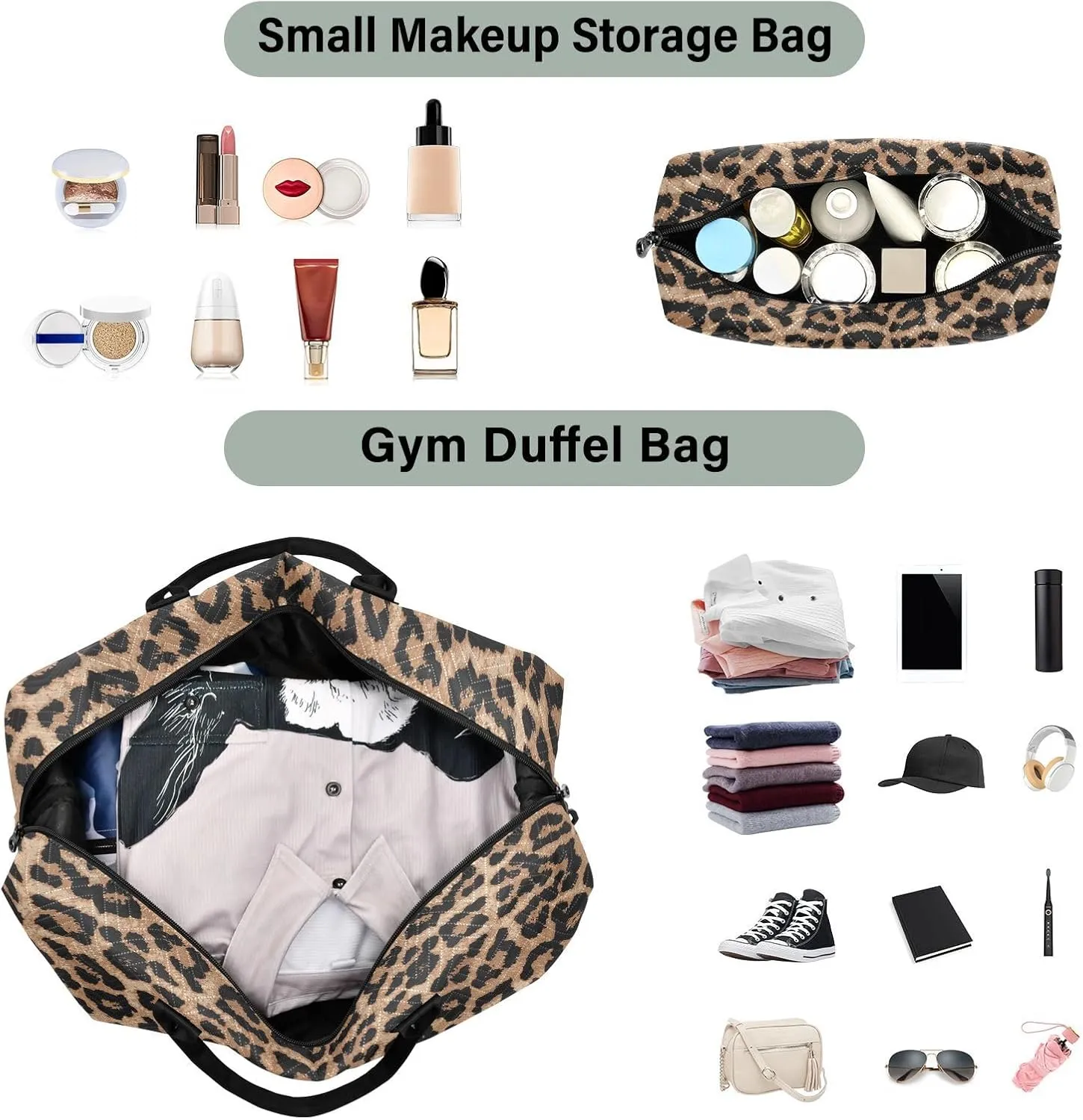Travel Duffle Bag Weekender Bags Overnight Bag with Toiletry Bag Gym Duffel Bag Cheeteh Leopard Print for Travel Business Trips Sport
