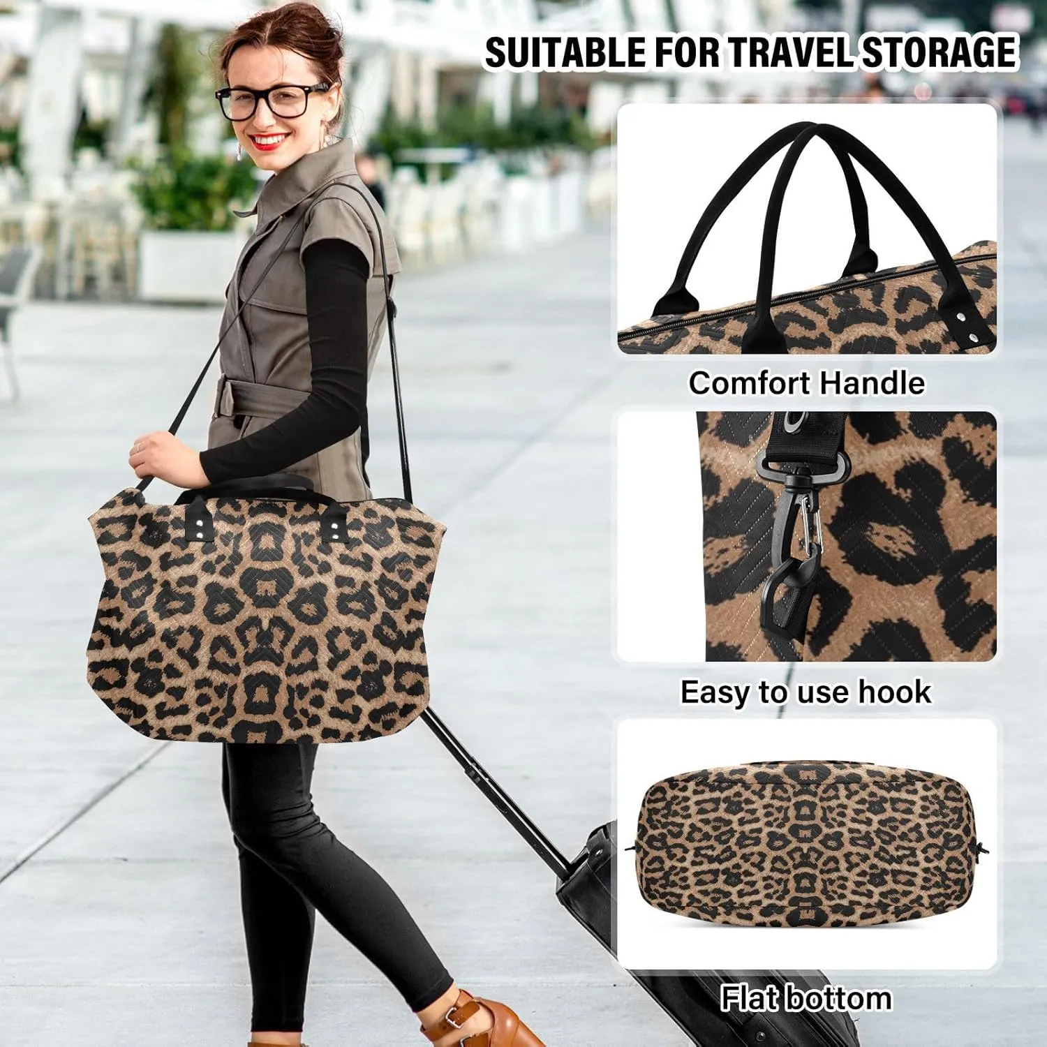 Travel Duffle Bag Weekender Bags Overnight Bag with Toiletry Bag Gym Duffel Bag Cheeteh Leopard Print for Travel Business Trips Sport