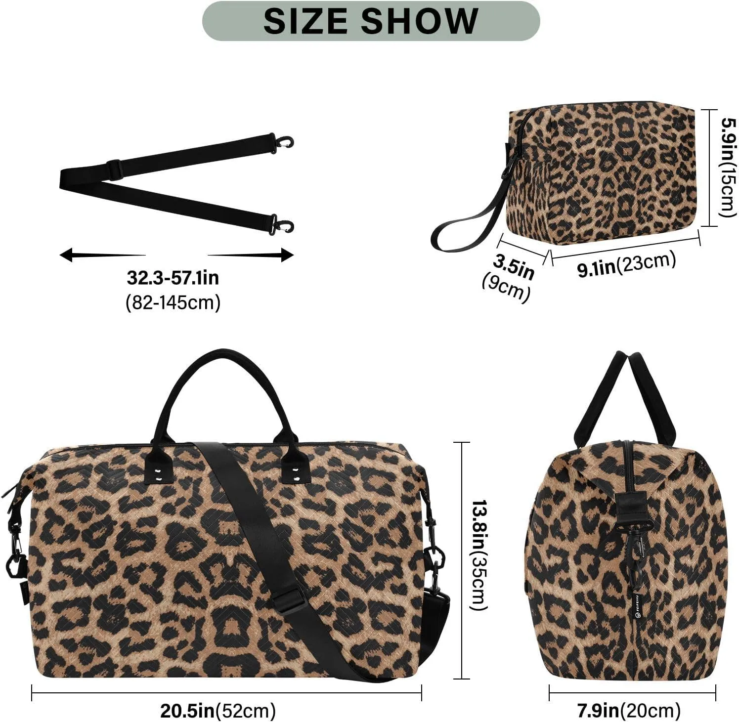 Travel Duffle Bag Weekender Bags Overnight Bag with Toiletry Bag Gym Duffel Bag Cheeteh Leopard Print for Travel Business Trips Sport