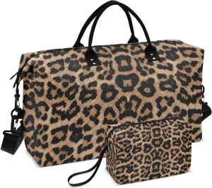 Travel Duffle Bag Weekender Bags Overnight Bag with Toiletry Bag Gym Duffel Bag Cheeteh Leopard Print for Travel Business Trips Sport
