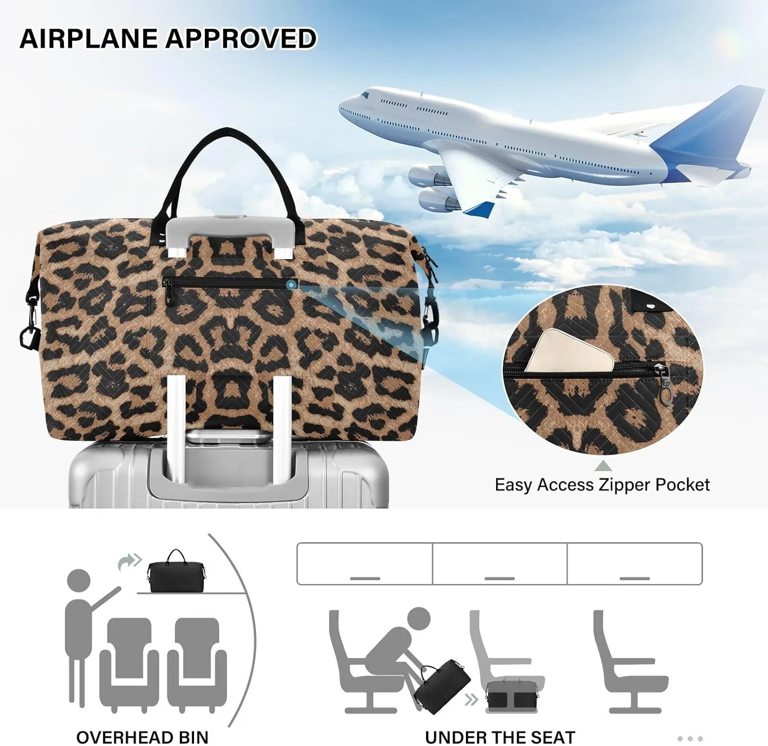 Travel Duffle Bag Weekender Bags Overnight Bag with Toiletry Bag Gym Duffel Bag Cheeteh Leopard Print for Travel Business Trips Sport