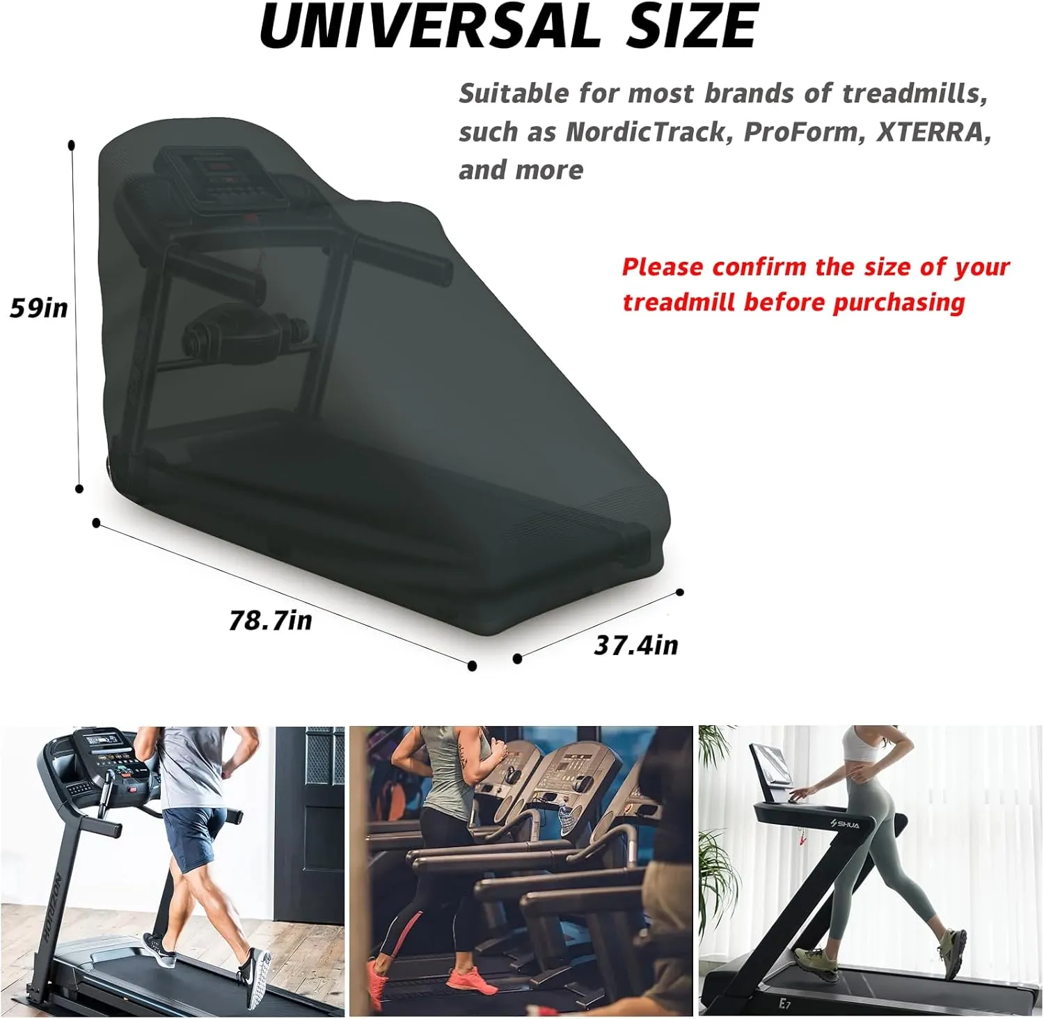 Treadmill Cover Waterproof Outdoor,46X38X66In,Gym Exercise Fitness Foldable Equipment Home Sunscreen Protective Accessories Storage Multifunctional Covers (Black, 78.7X59X37.4)