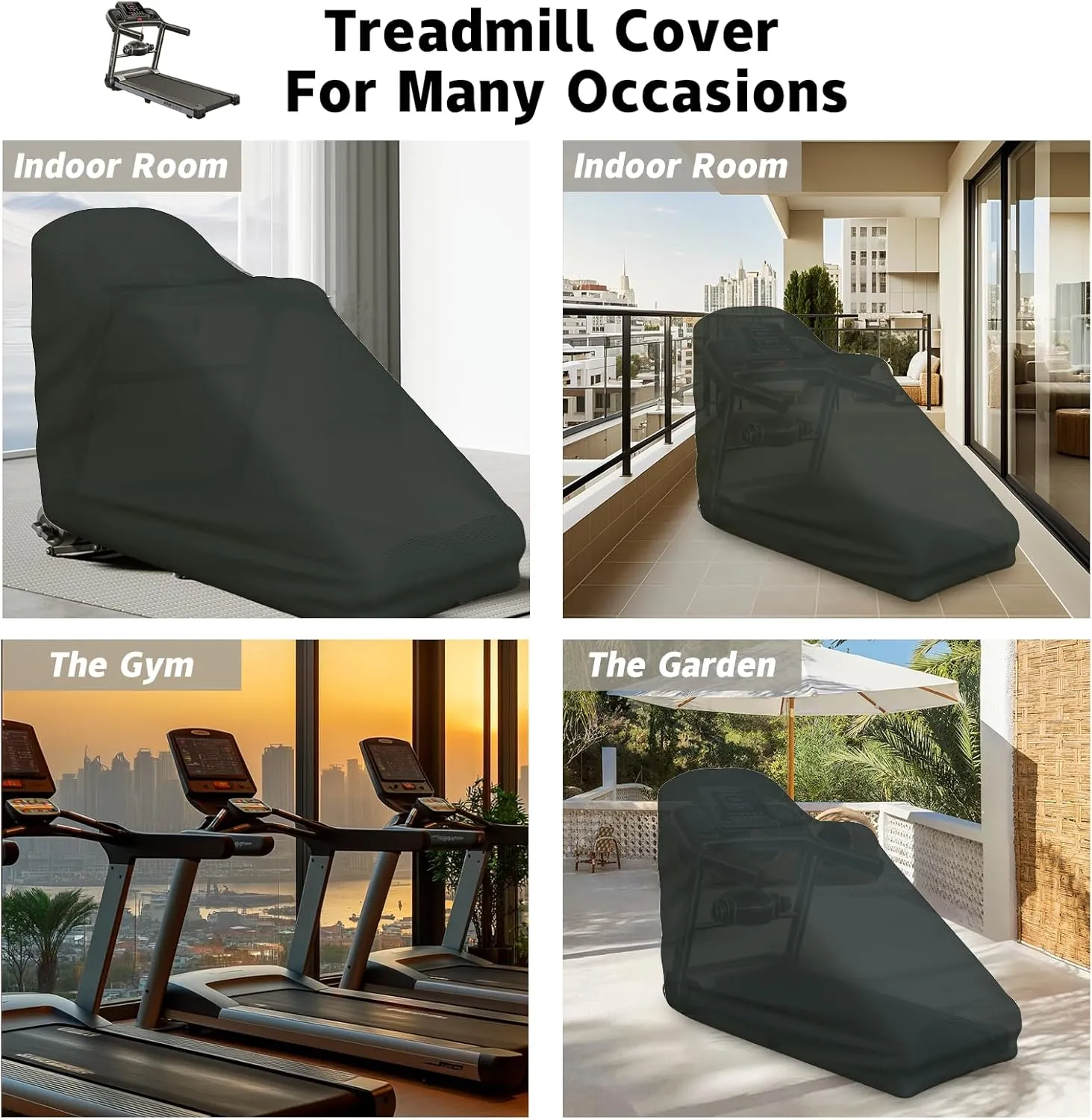 Treadmill Cover Waterproof Outdoor,46X38X66In,Gym Exercise Fitness Foldable Equipment Home Sunscreen Protective Accessories Storage Multifunctional Covers (Black, 78.7X59X37.4)