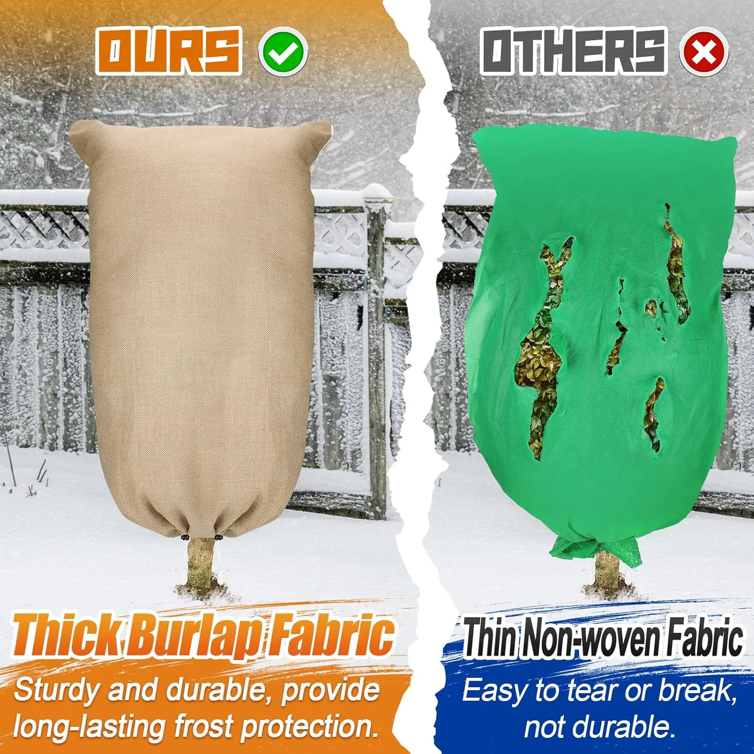 Tree Covers for Winter - Thickened Burlap Plant Covers Freeze Protection with Zipper Drawstring, 40"x47" Frost Cloths Blanket for Outdoor Plants Garden Shrubs Trees Potted Plants Gardening Gifts
