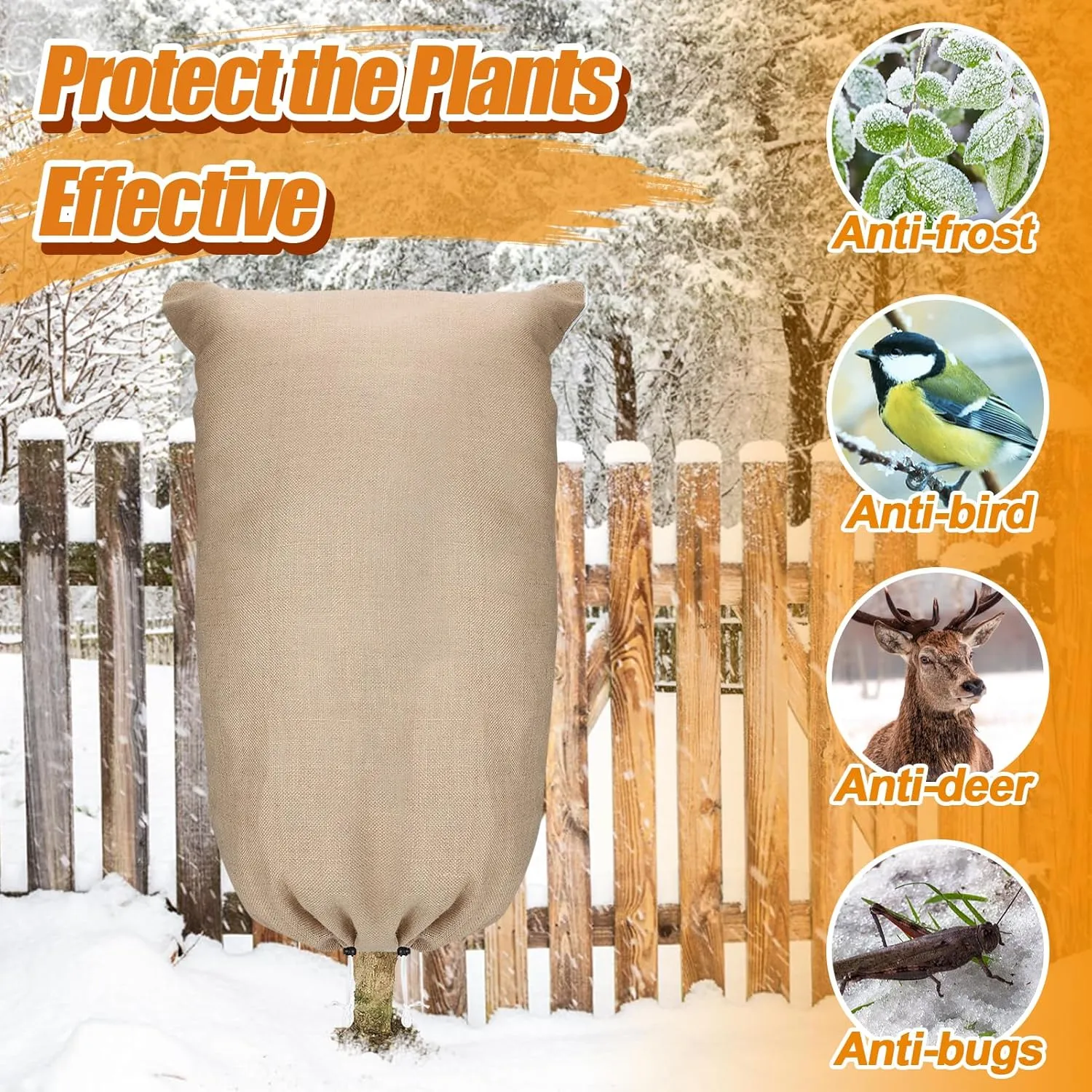 Tree Covers for Winter - Thickened Burlap Plant Covers Freeze Protection with Zipper Drawstring, 40"x47" Frost Cloths Blanket for Outdoor Plants Garden Shrubs Trees Potted Plants Gardening Gifts