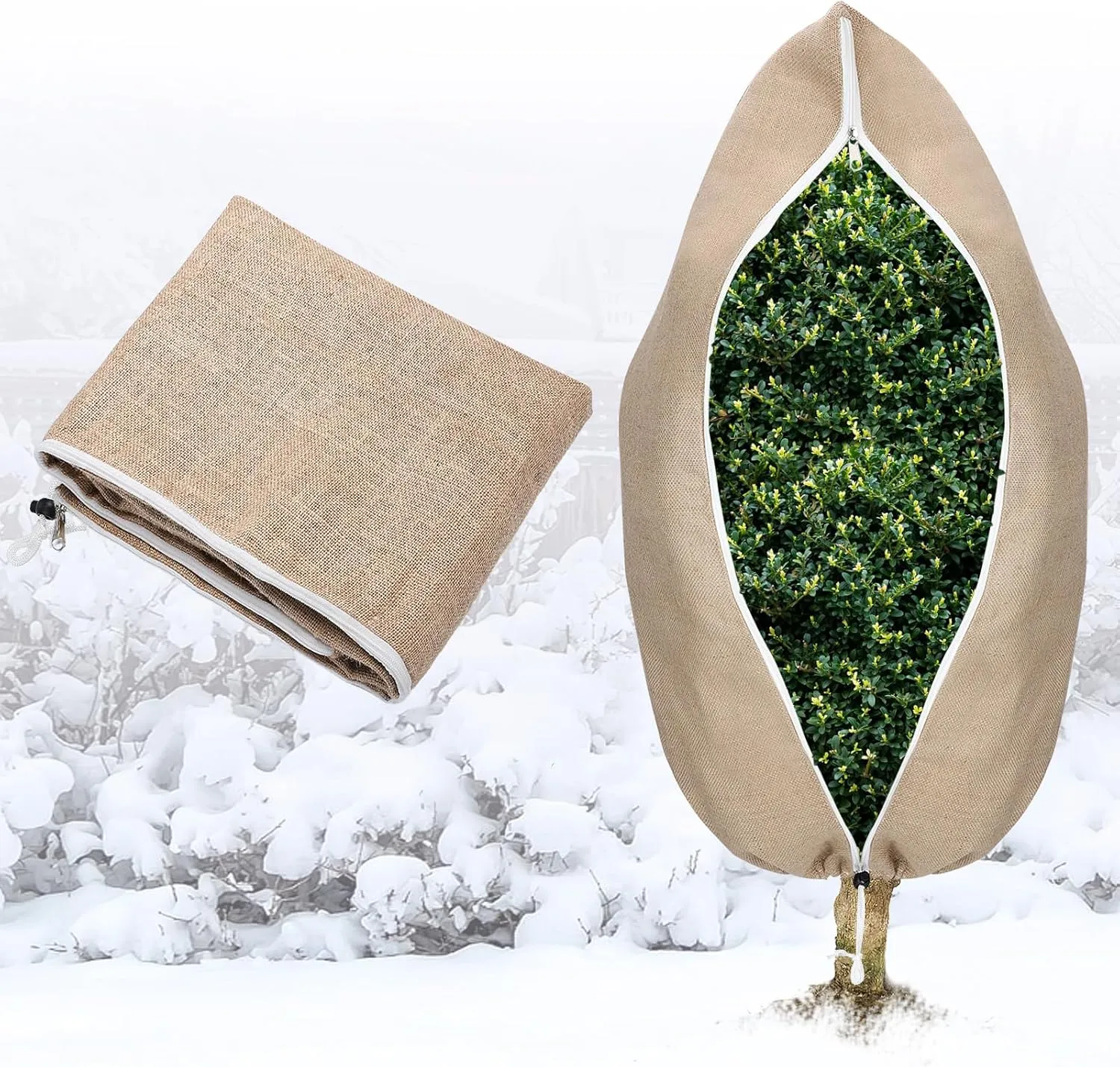 Tree Covers for Winter - Thickened Burlap Plant Covers Freeze Protection with Zipper Drawstring, 40"x47" Frost Cloths Blanket for Outdoor Plants Garden Shrubs Trees Potted Plants Gardening Gifts