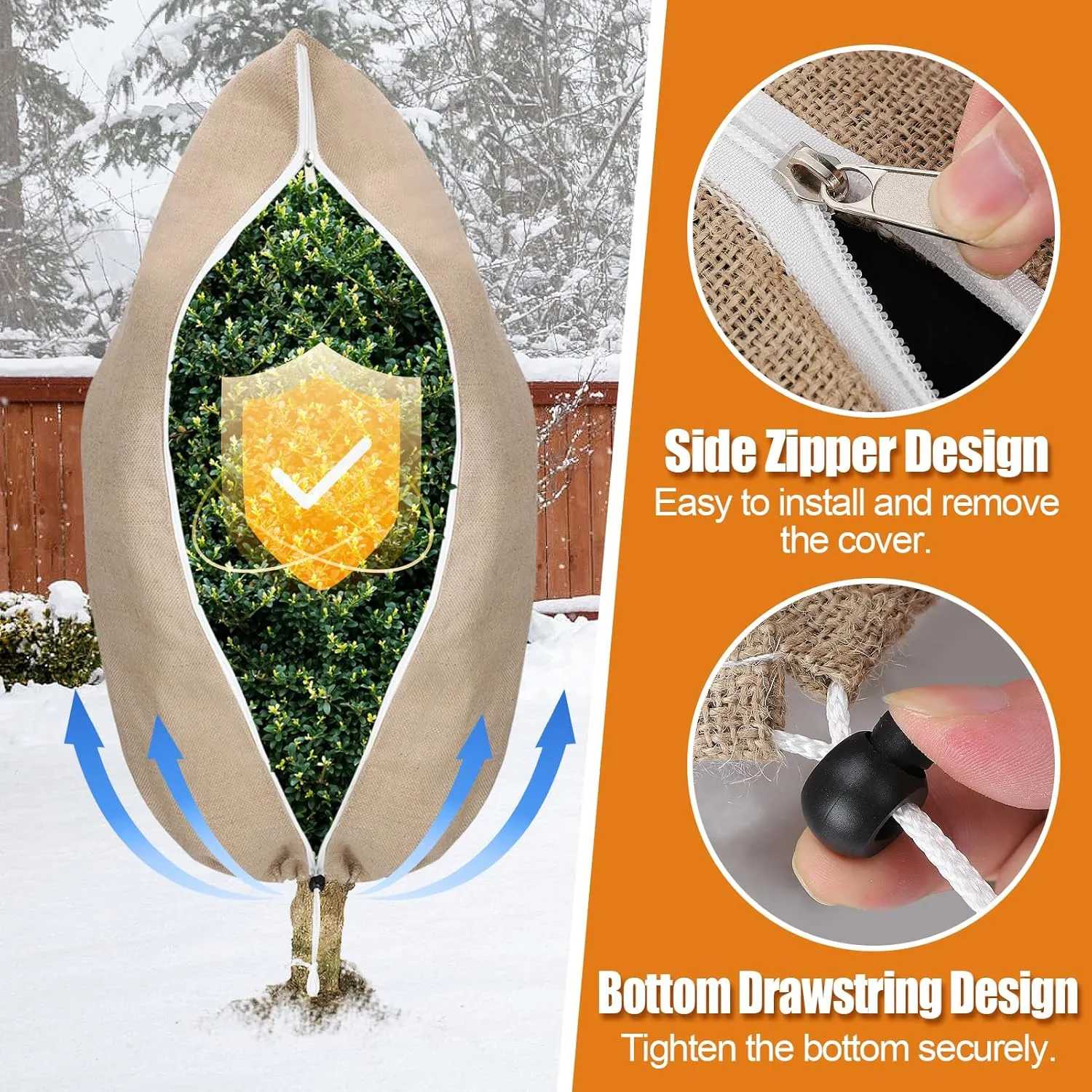 Tree Covers for Winter - Thickened Burlap Plant Covers Freeze Protection with Zipper Drawstring, 40"x47" Frost Cloths Blanket for Outdoor Plants Garden Shrubs Trees Potted Plants Gardening Gifts